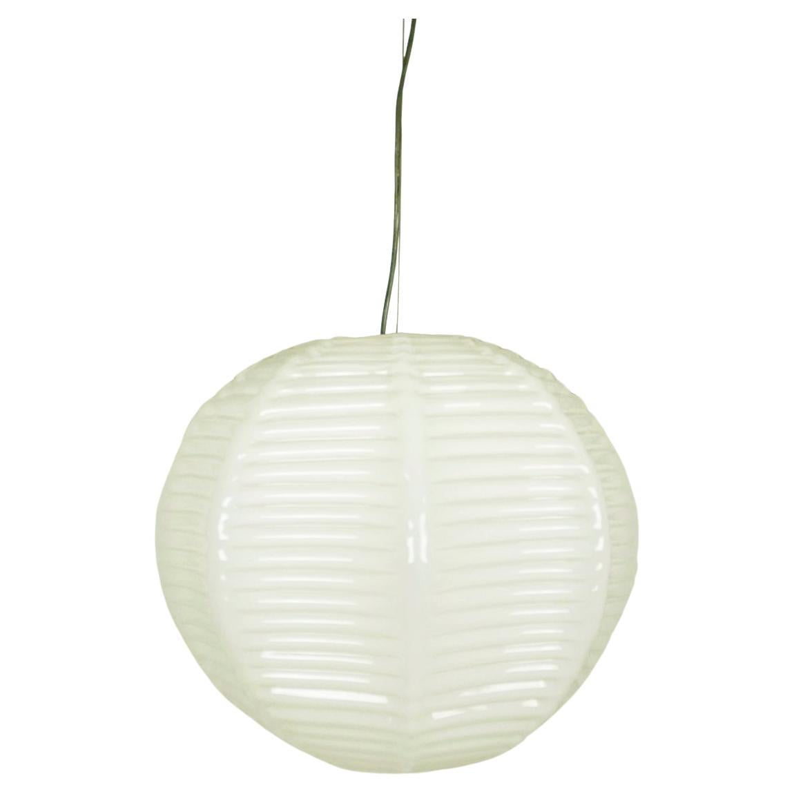 Italian Handmade Ivory Murano Glass 1960s Suspension Lamp