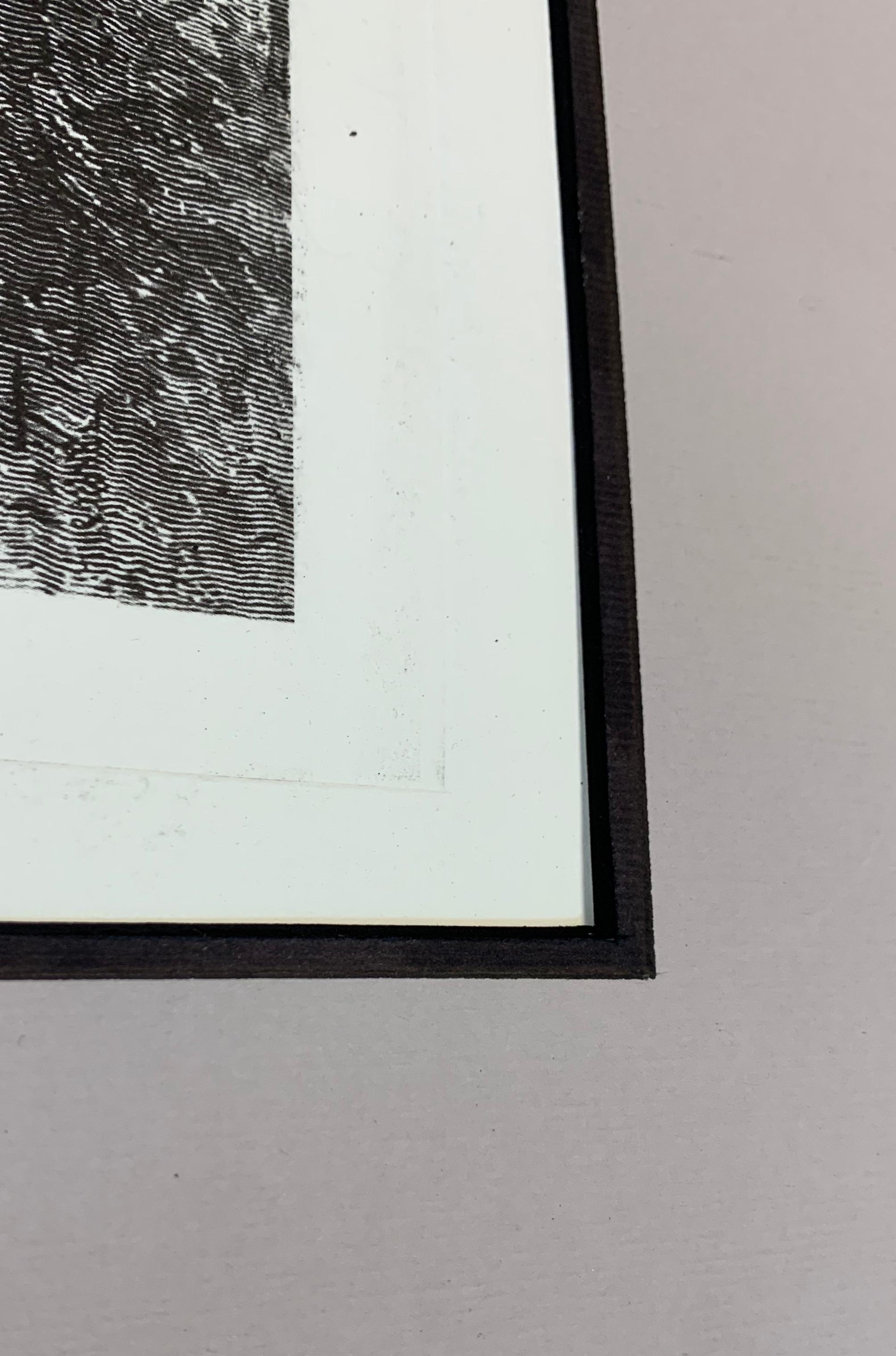 Aus der limitierten Auflage der Serie ''Black & Wild''. Schwarz-Weiß-Abbildung der tropischen Fauna und Flora, handgedruckt mit einer antiken Presse auf einem Gravurpapier aus 100% Baumwolle. Eine Giraffe und ein Affe posieren vor einem üppigen