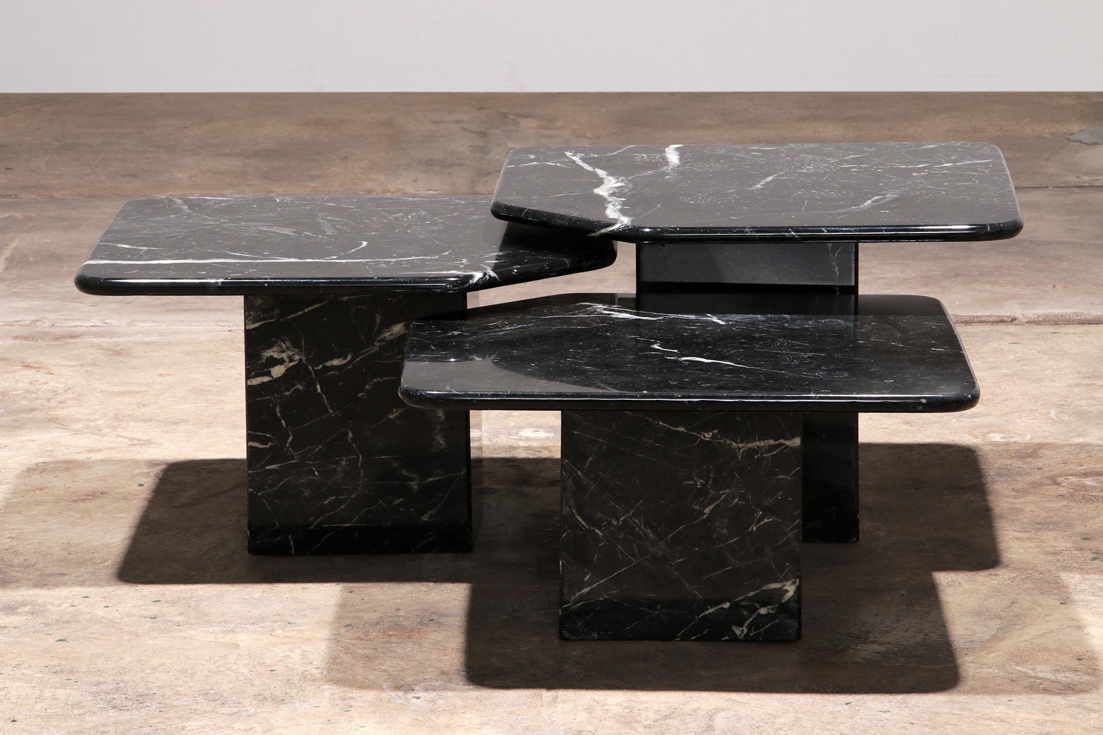 Mid-Century Modern Italian handmade marble side tables set of 3, 1970 For Sale