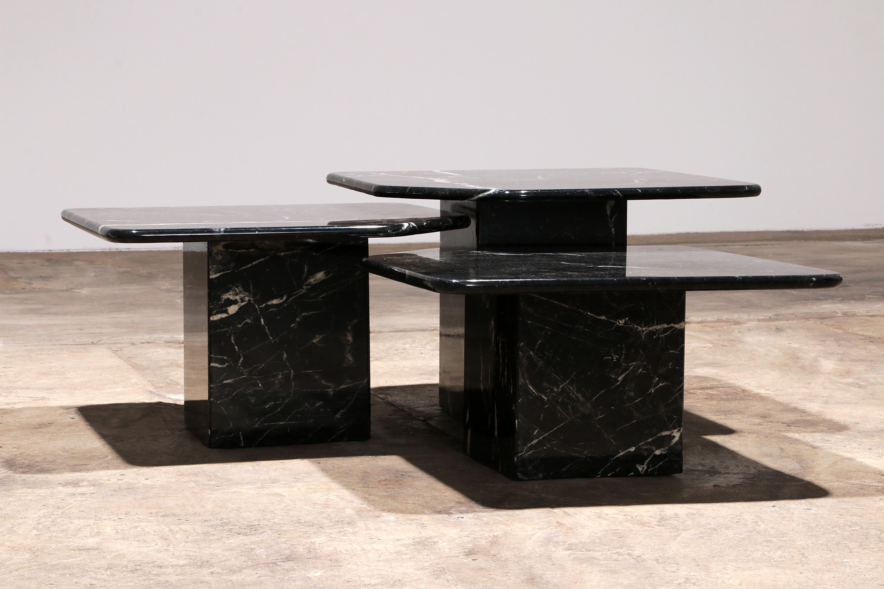 German Italian handmade marble side tables set of 3, 1970 For Sale