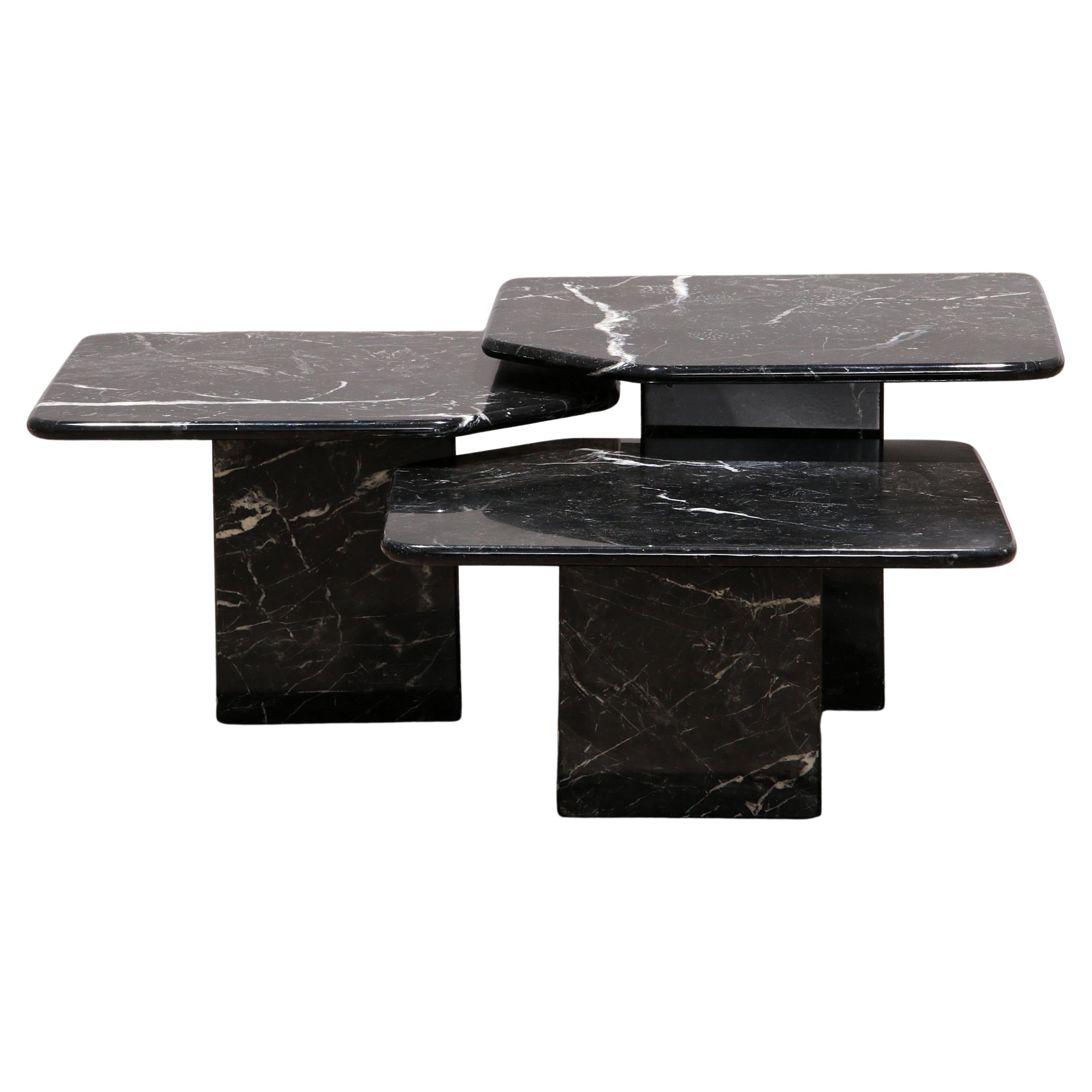 Italian handmade marble side tables set of 3, 1970 For Sale