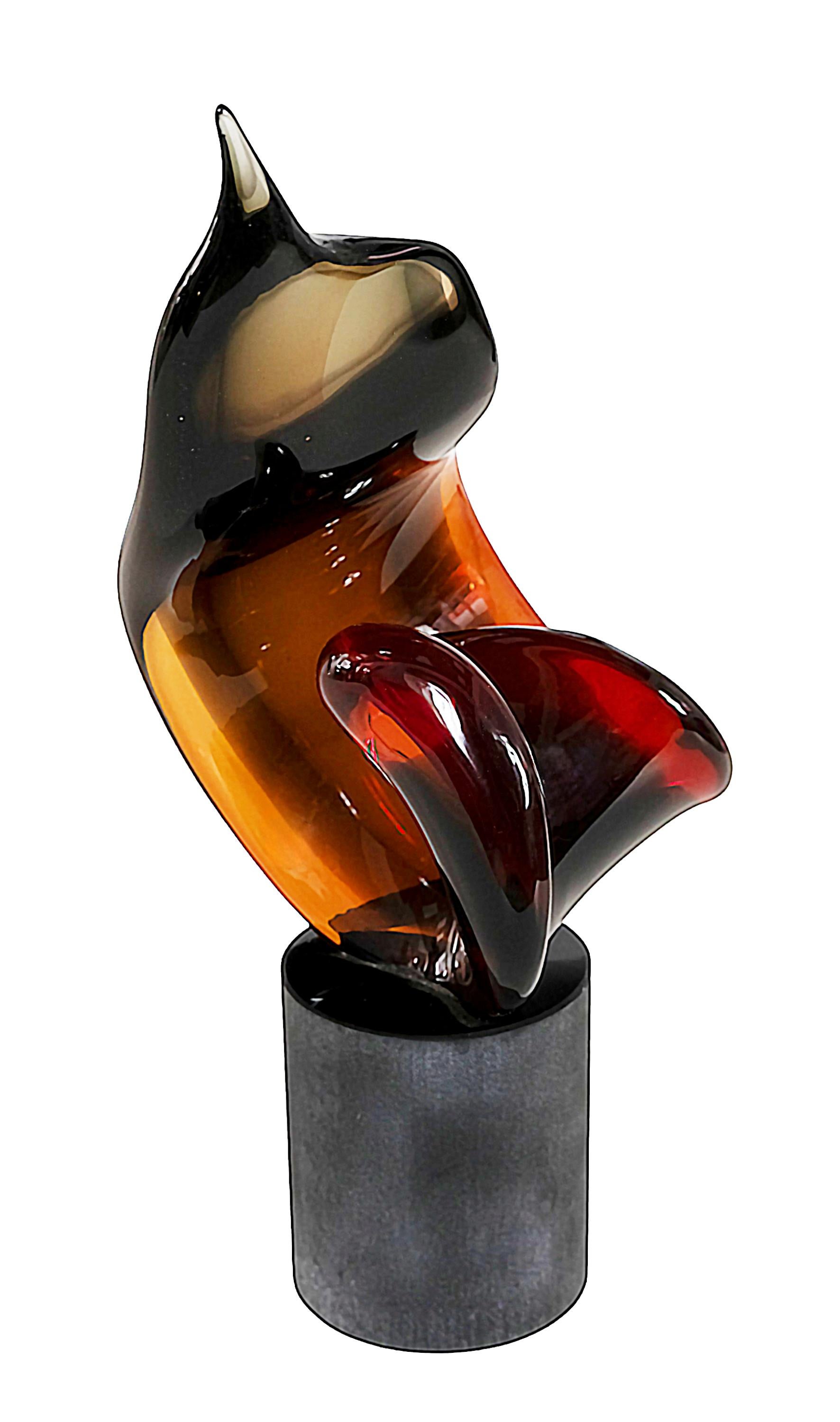 Hand-Crafted Italian Handmade Murano Glass Abstract Design Sculpture signed Romano Dona For Sale