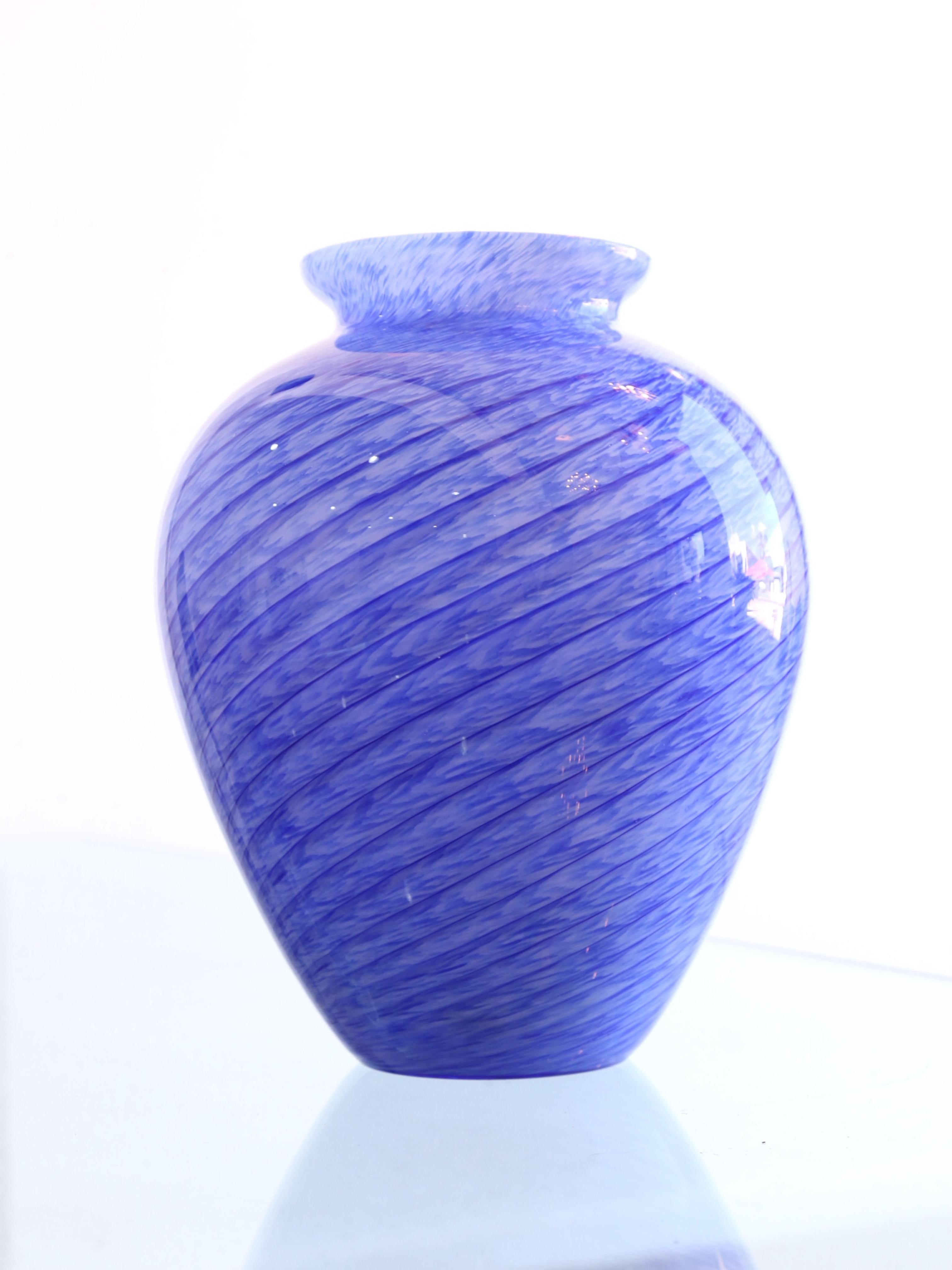 Mid-Century Modern Italian Handmade Murano Glass Blue Vase, 1960s For Sale
