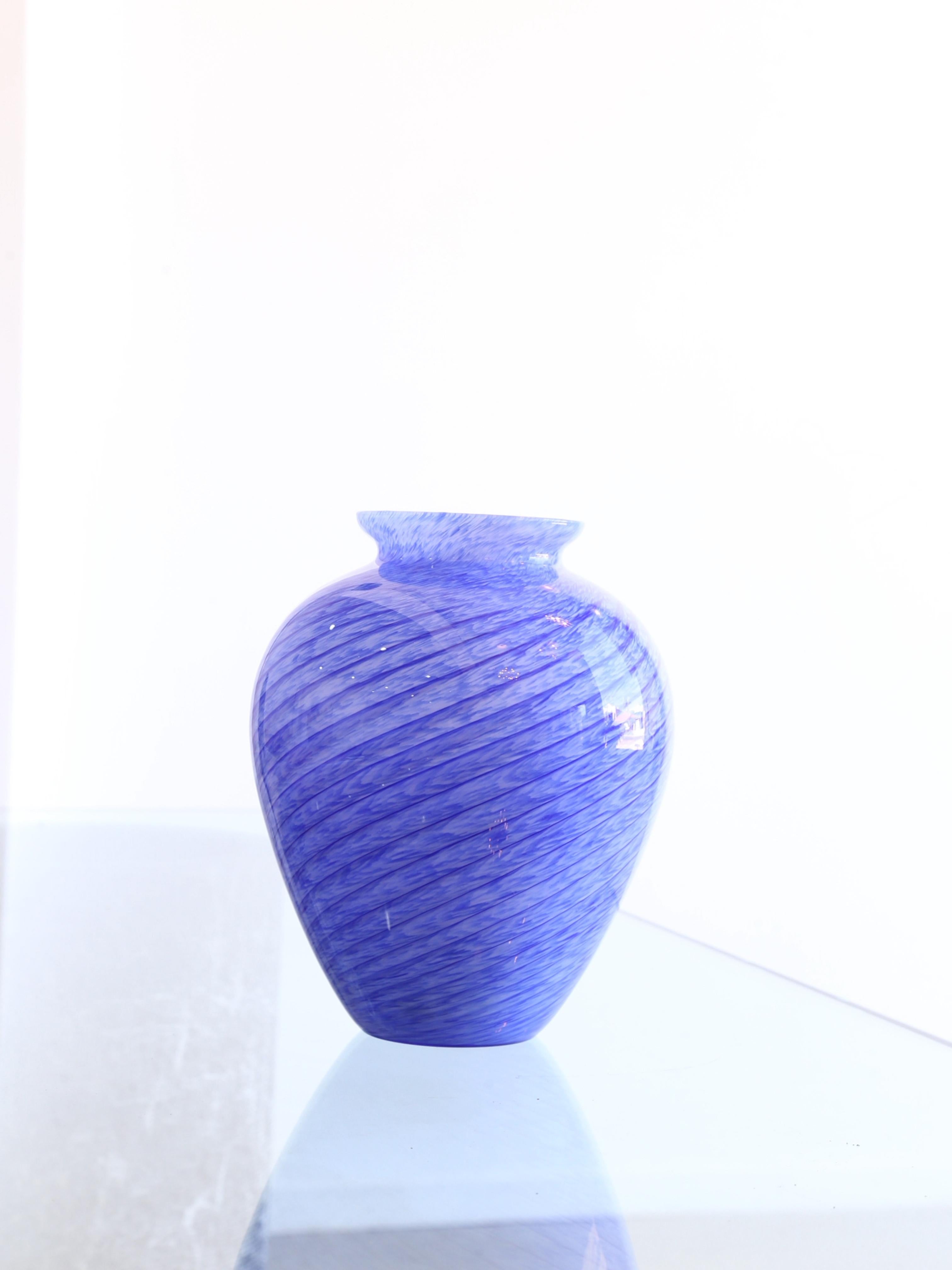 Mid-20th Century Italian Handmade Murano Glass Blue Vase, 1960s For Sale