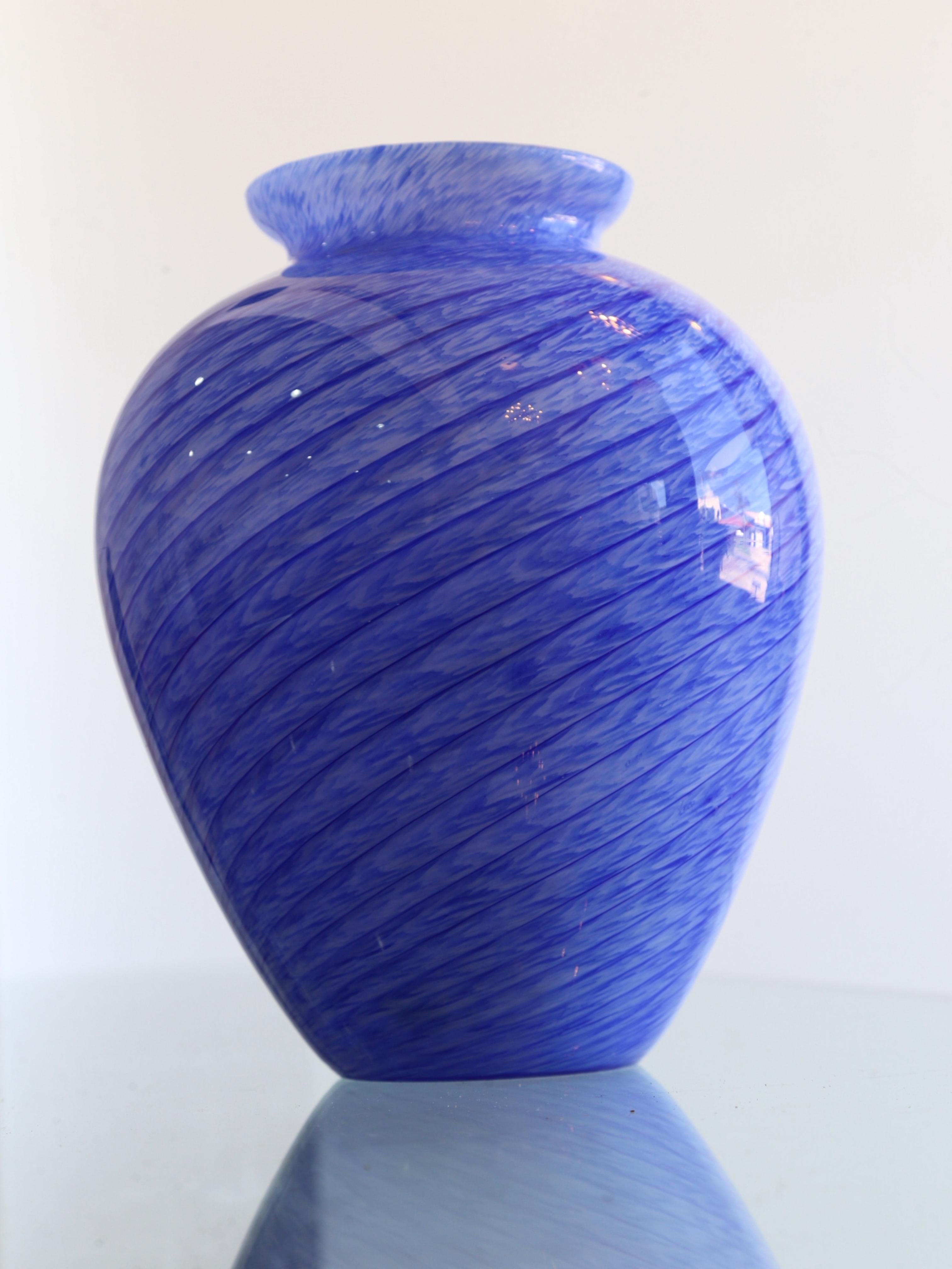 Art Glass Italian Handmade Murano Glass Blue Vase, 1960s For Sale