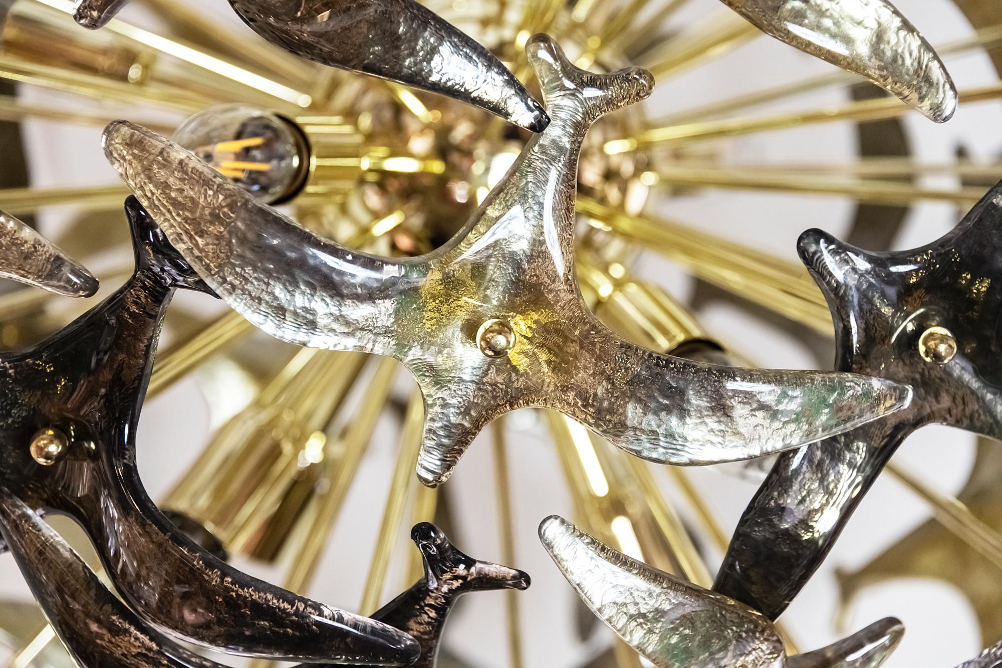 Hand-Crafted Italian Handmade Murano Glass / Brass Chandelier