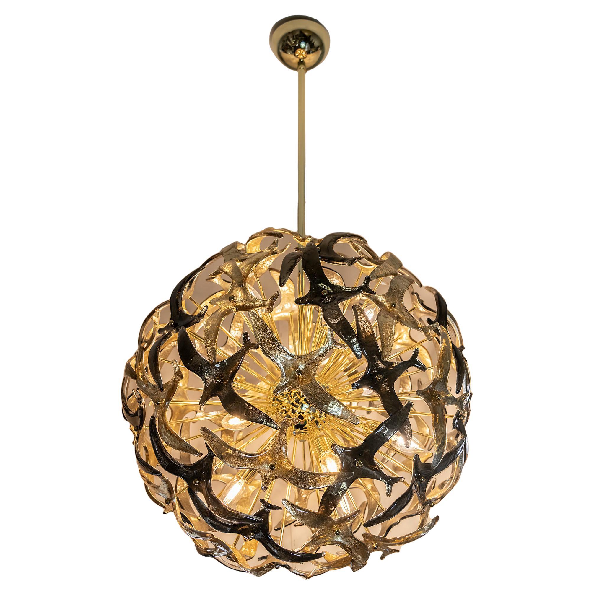 Italian Handmade Murano Glass / Brass Chandelier For Sale