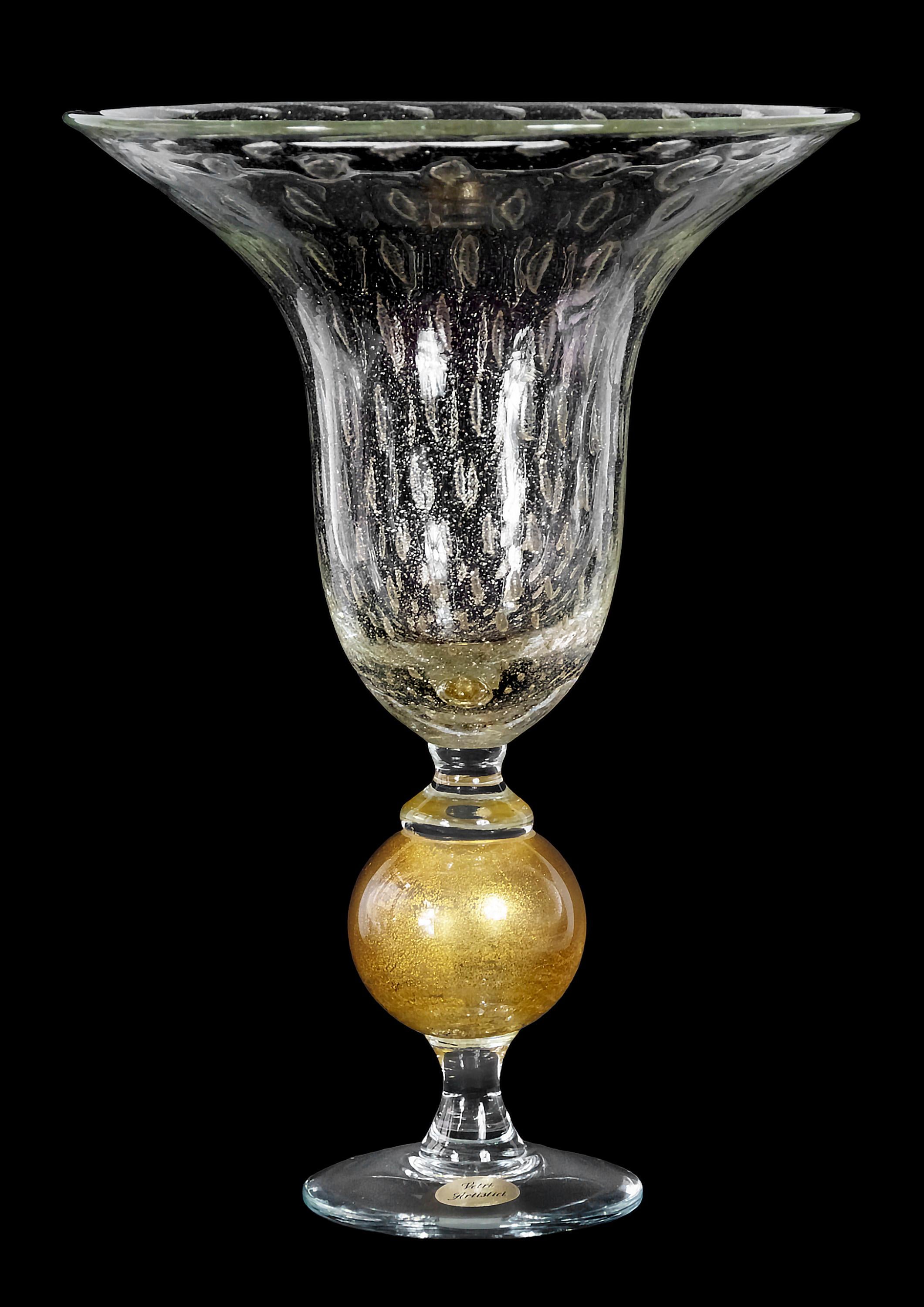 Gilt Italian Handmade Murano Glass Vase For Sale