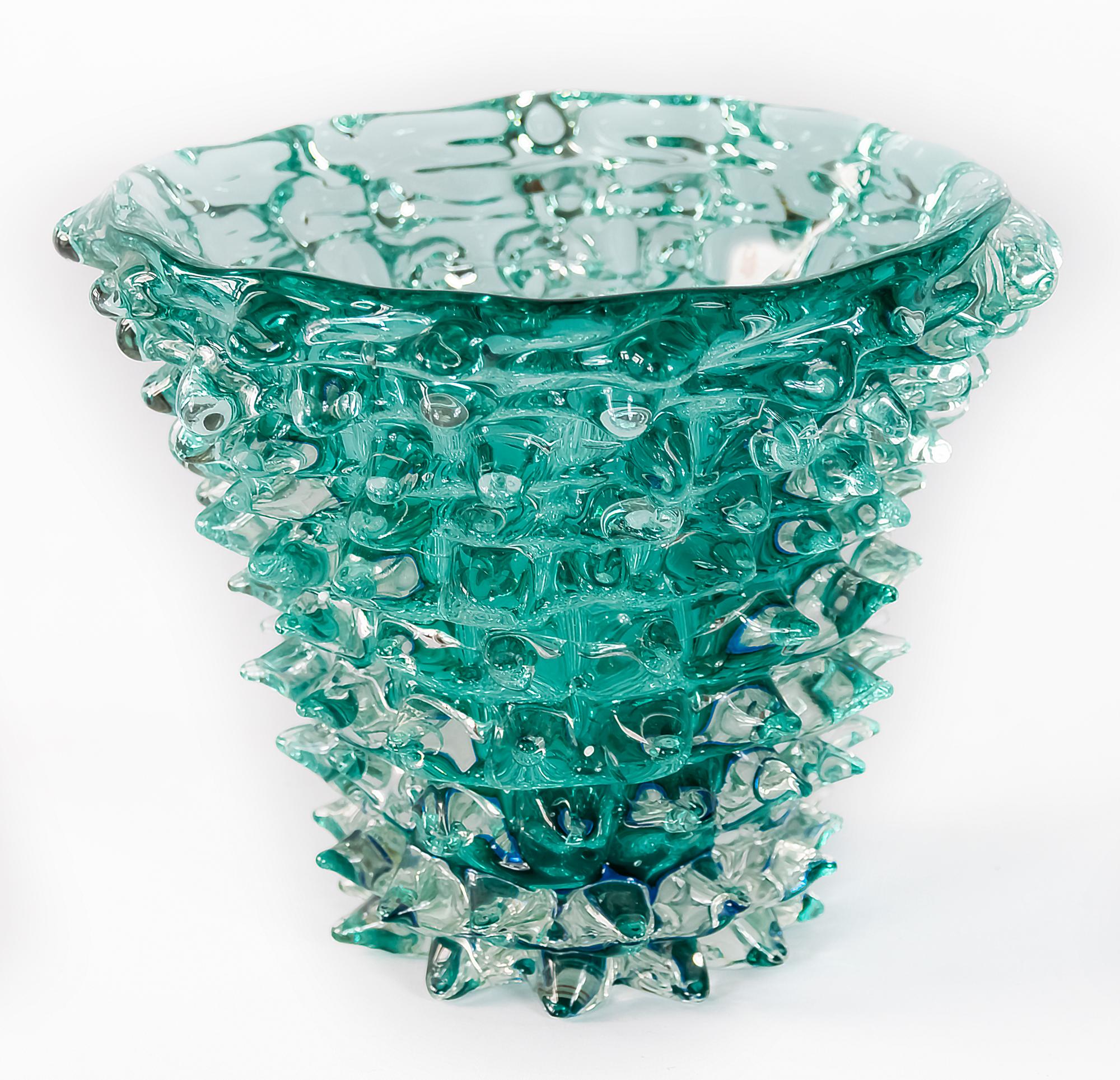 Vintage Italian handmade Murano glass vase, signed Camozzo.
The glass is emerald green colour. 
This vase is solid and heavy.