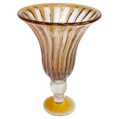 Italian Handmade Murano Glass Vase, Yellow Amber, Gold Dust, 2000