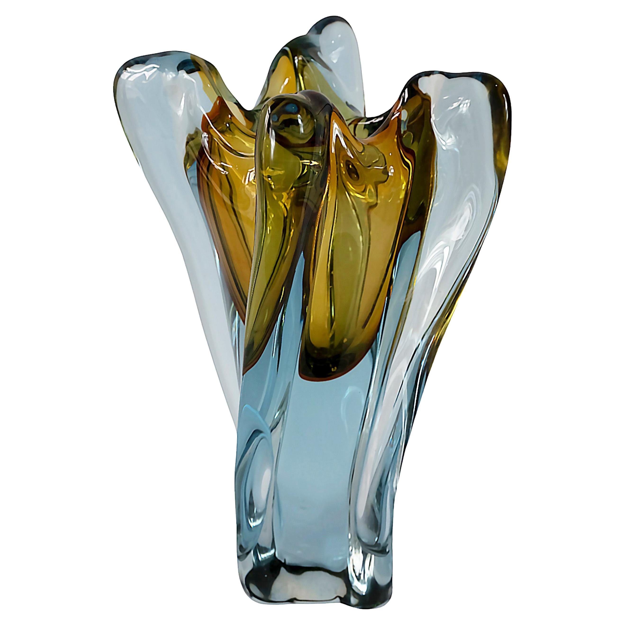 Italian Handmade Murano Sommerso Glass Vase, 1970's