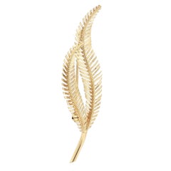 Italian Handmade Solid 14k Yellow Gold Cutout Fern Leaf Pin Brooch