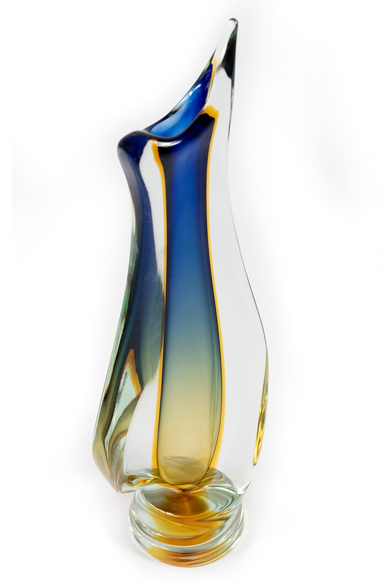 Mid-Century Modern Italian Handmade Sommerso Murano Glass Vase, by Flavio Poli