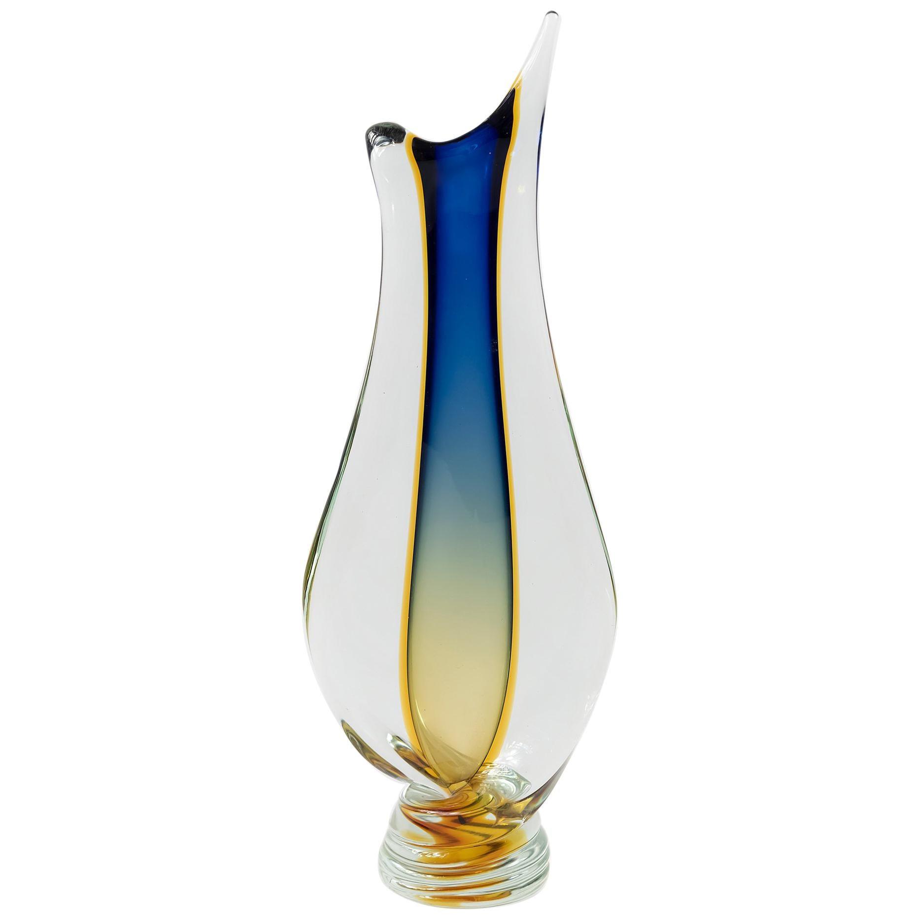 Italian Handmade Sommerso Murano Glass Vase, by Flavio Poli