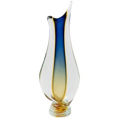 Italian Handmade Sommerso Murano Glass Vase, by Flavio Poli