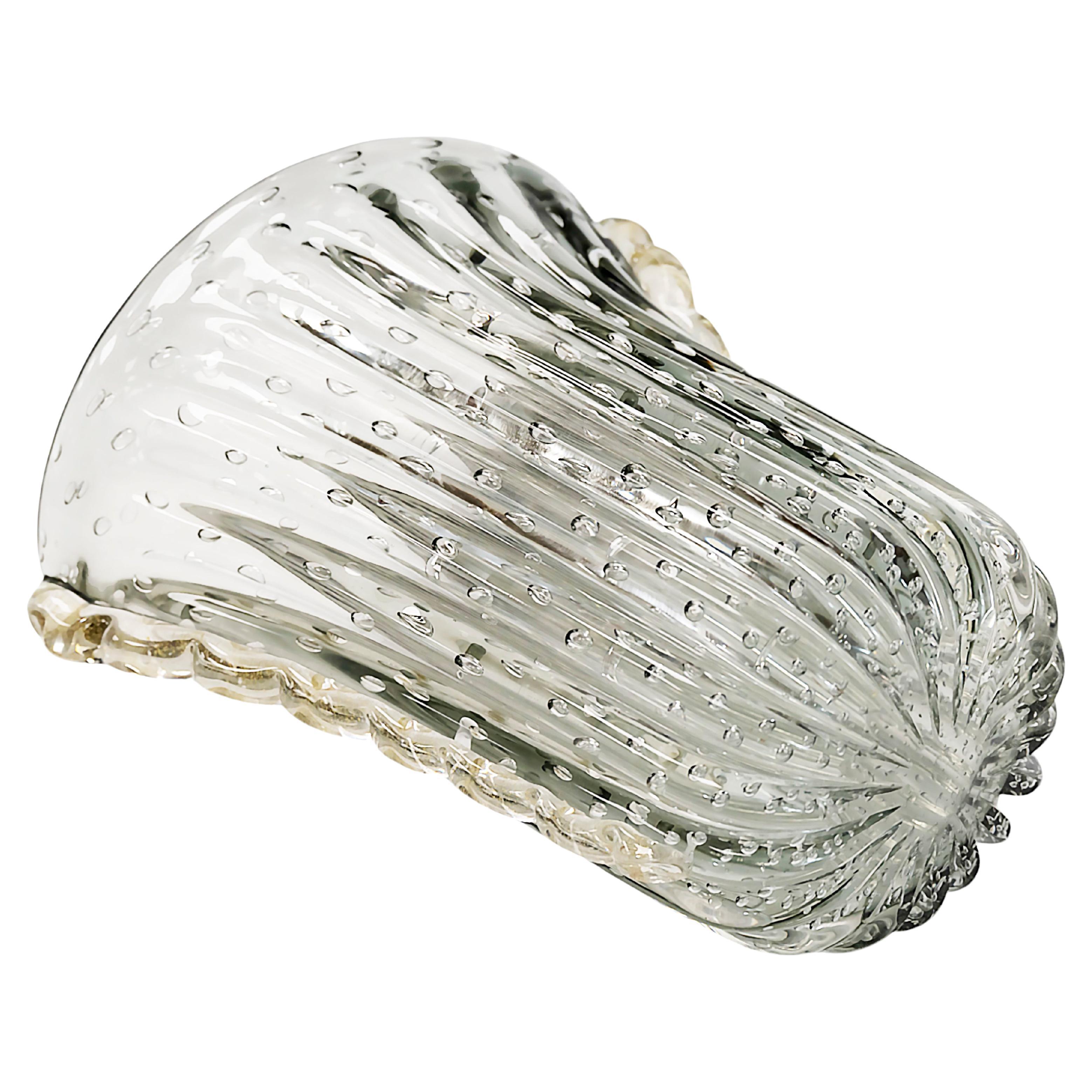 Italienische handgefertigte Vase aus transparentem grauem und goldenem Murano-Glas (Vergoldet) im Angebot