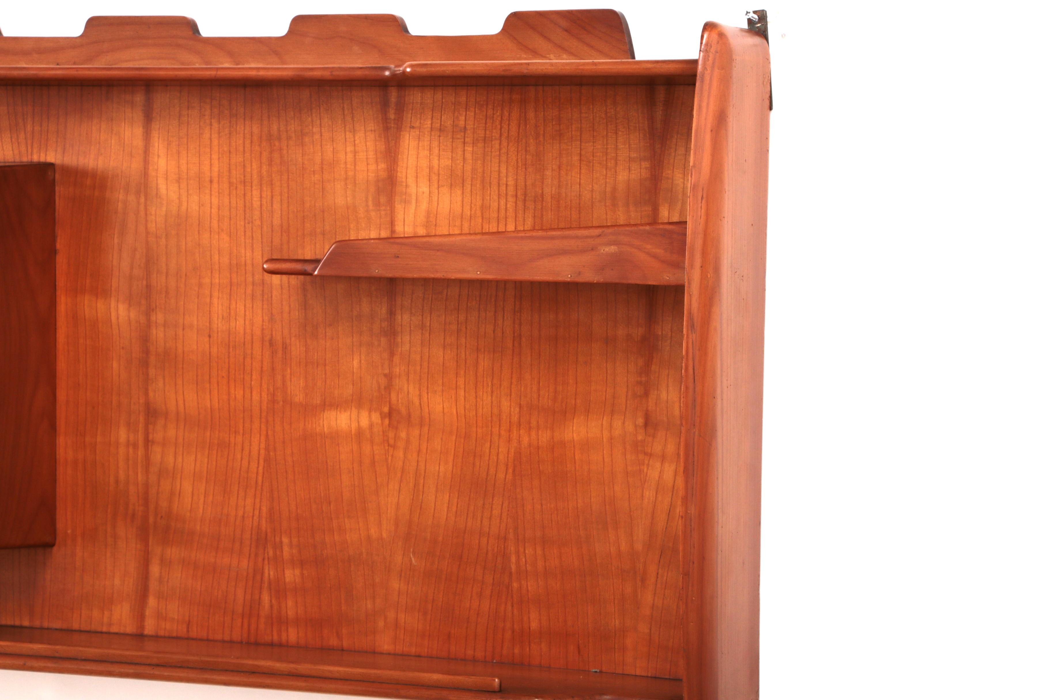 Italian Handmade Walnut wall cabinet from the 1960s. For Sale 6