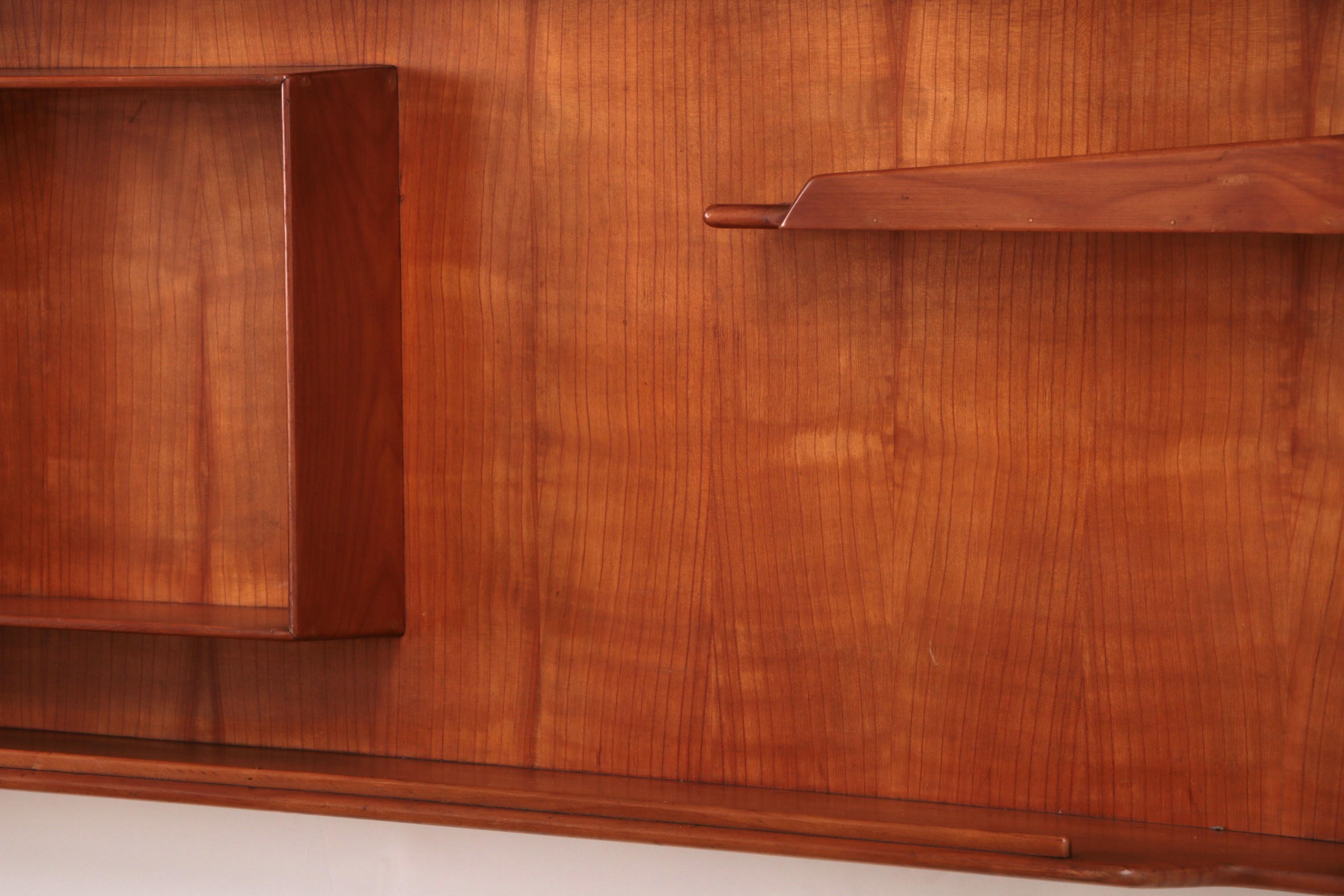 Italian Handmade Walnut wall cabinet from the 1960s. For Sale 2