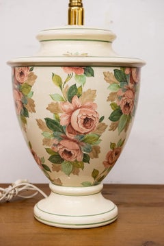 Italian Hand Painted Ceramic Table Lamp with Roses