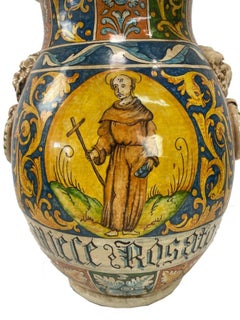 Italian Hand‑Painted Faience Saints Vase
