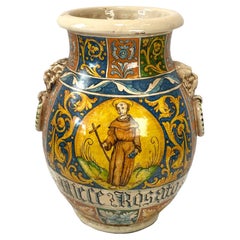 Italian Hand‑Painted Faience Saints Vase
