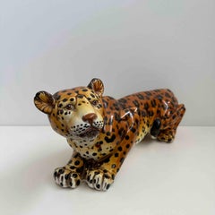 Italian Handpainted Leopard in Ceramic, 1950s