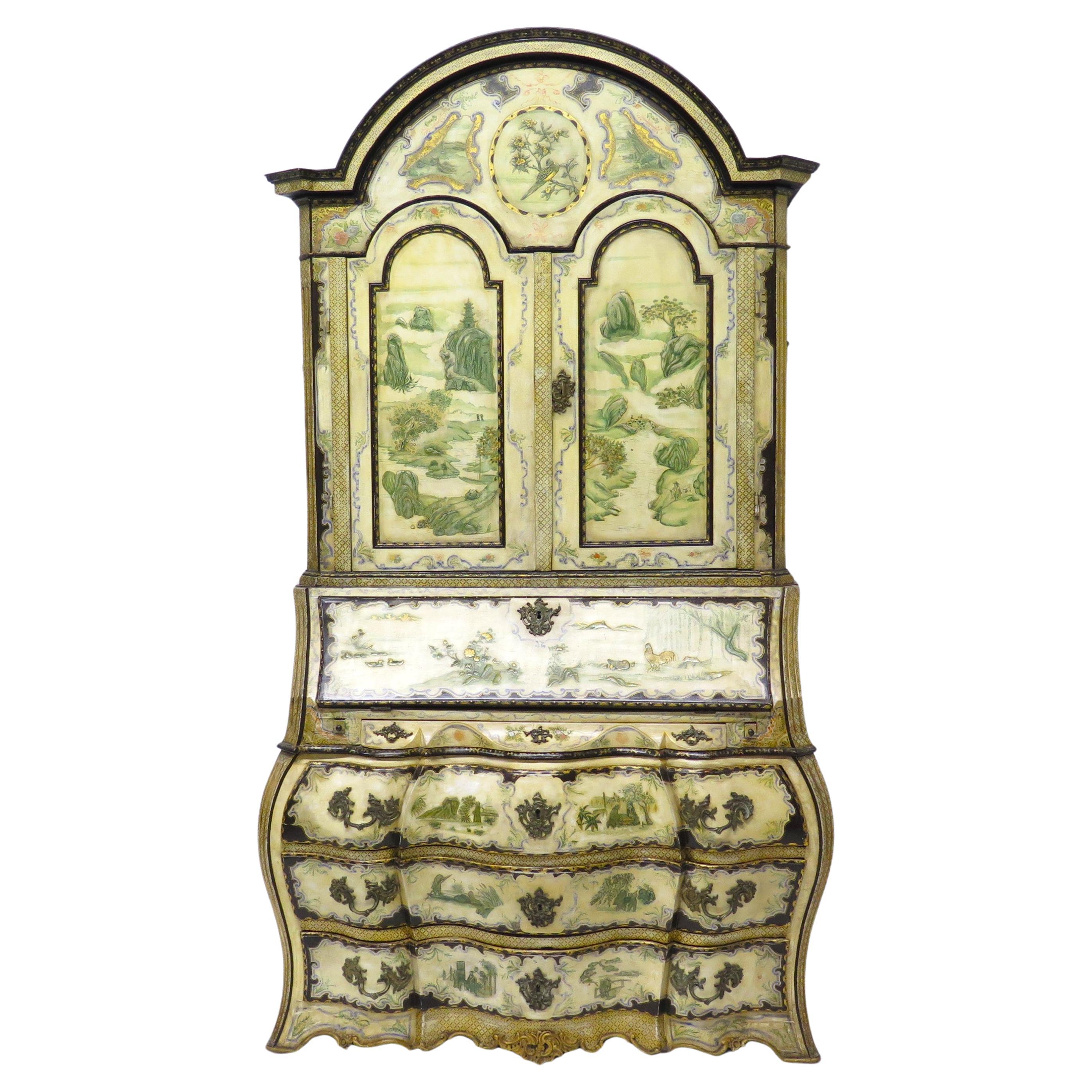 Italian Handpainted Secretary / Desk in Chinoiserie Design For Sale