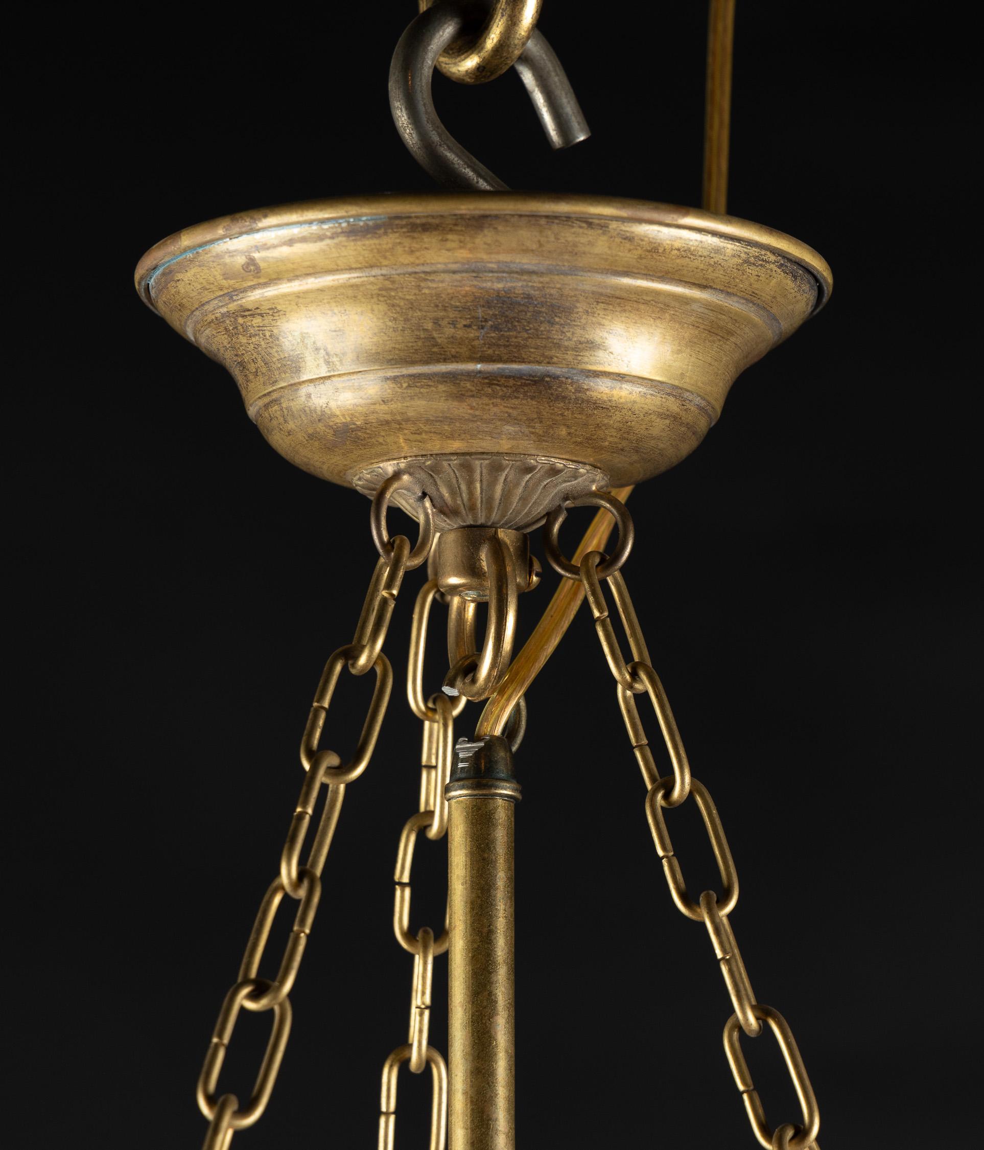 Bronze Italian Hanging Cloche Lantern, Hand Blown Glass, Mid 20th Century, 2 Available For Sale