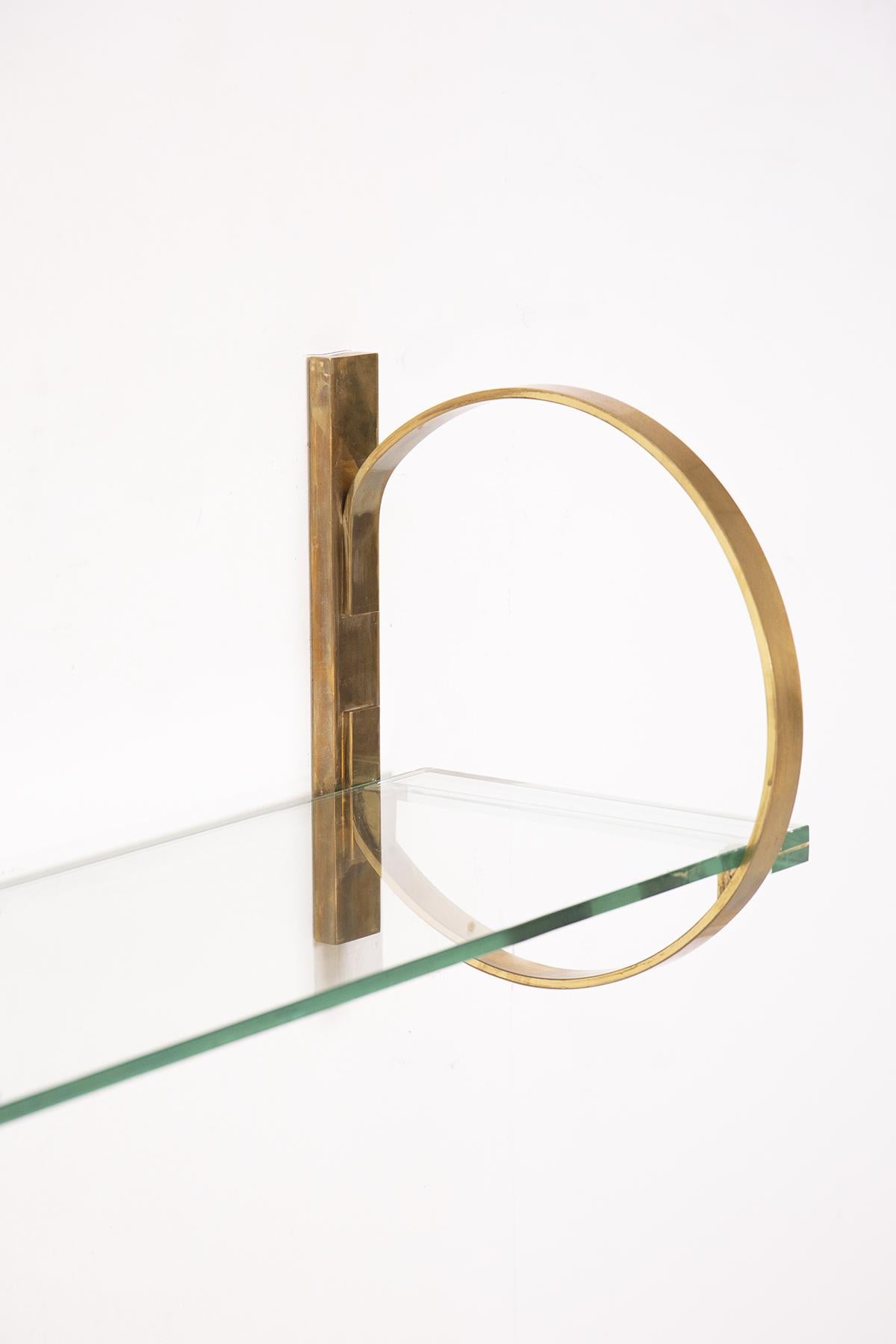 Mid-Century Modern Italian Hanging Console Brass Thick Glass Table