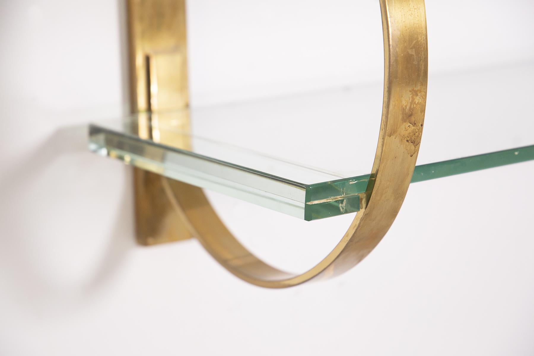 Italian Hanging Console Brass Thick Glass Table In Good Condition In Milano, IT