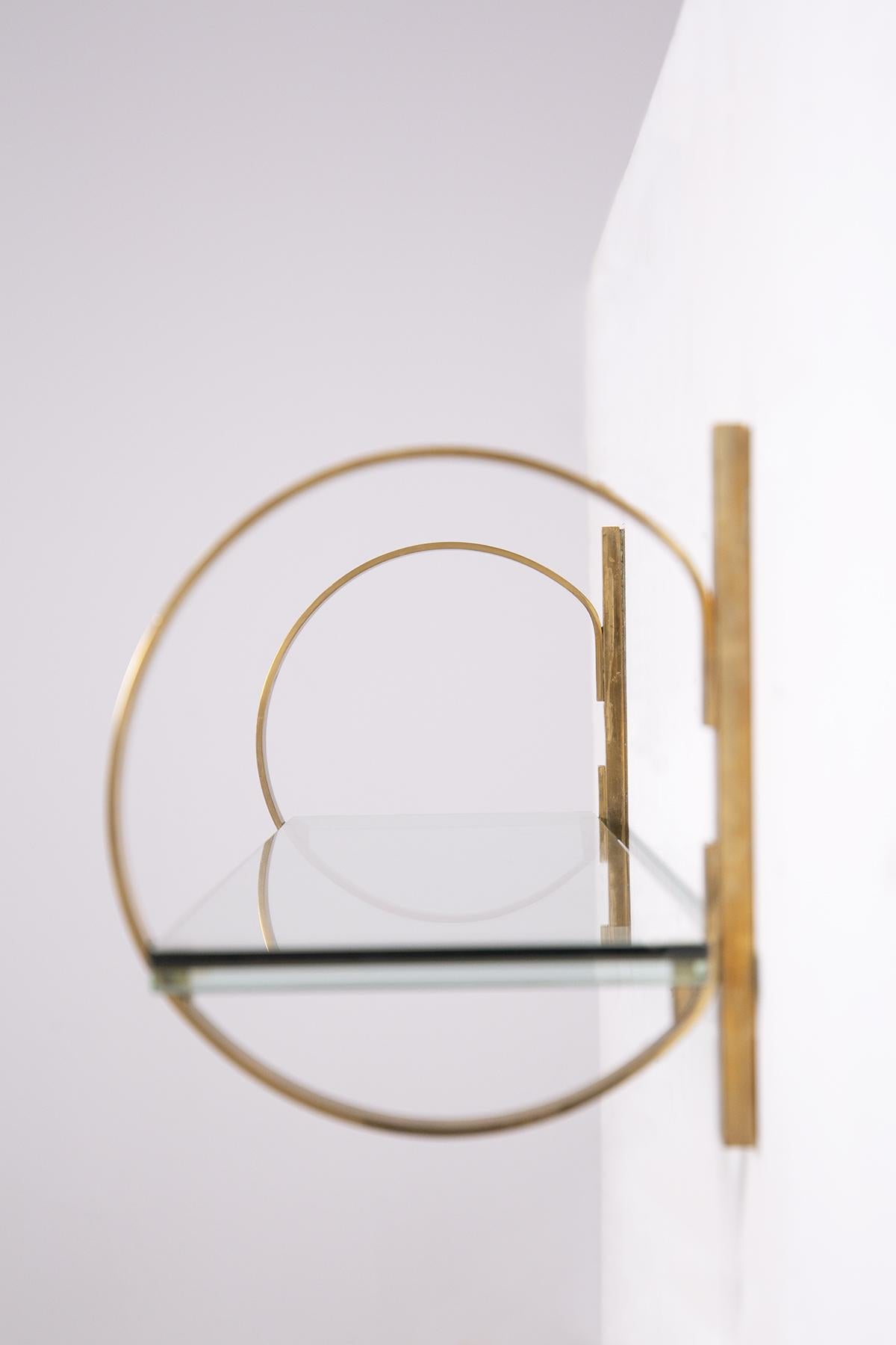 Italian Hanging Console Brass Thick Glass Table 4