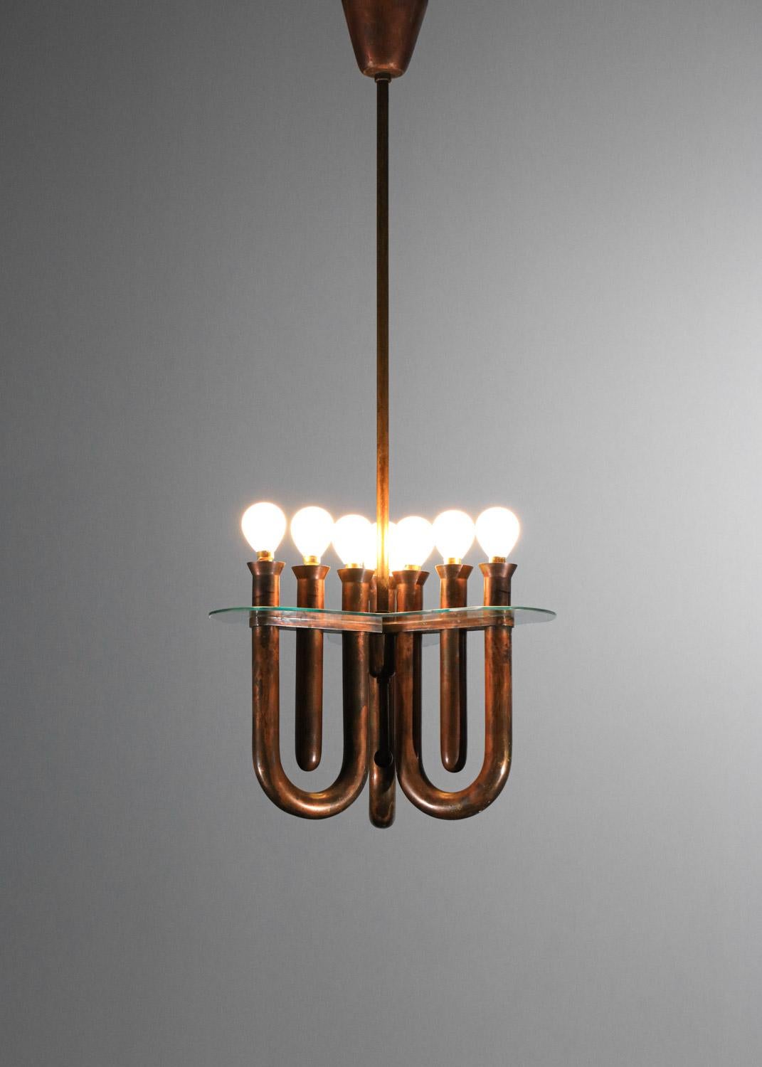 Italian hanging lamp in bent copper tubes from the 50's For Sale 4