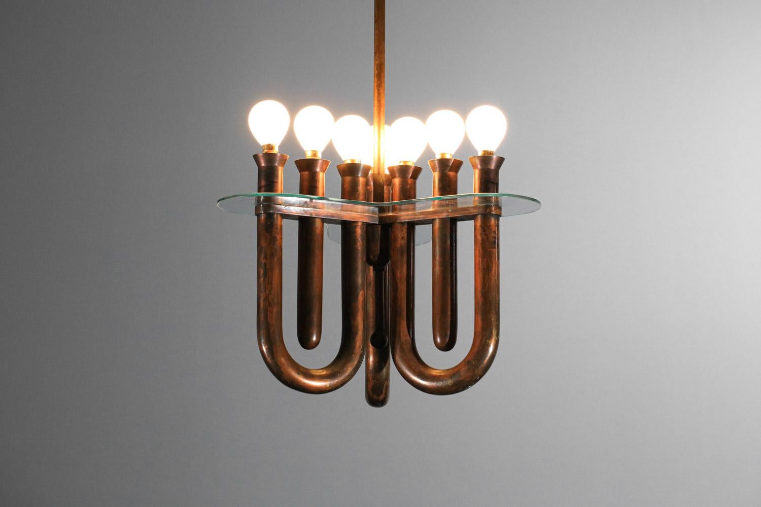 Italian hanging lamp in bent copper tubes from the 50's For Sale 5