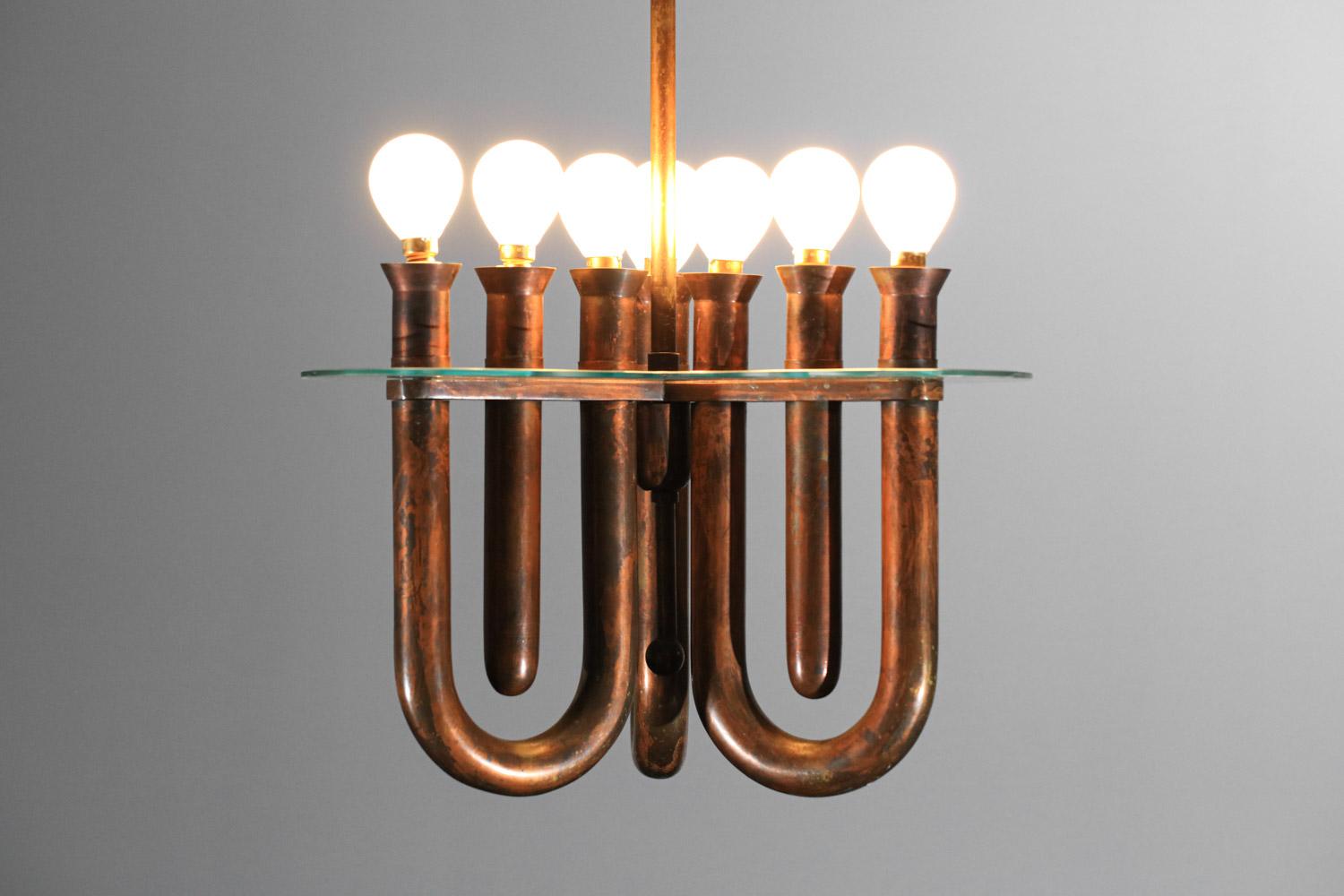 Italian hanging lamp in bent copper tubes from the 50's For Sale 7