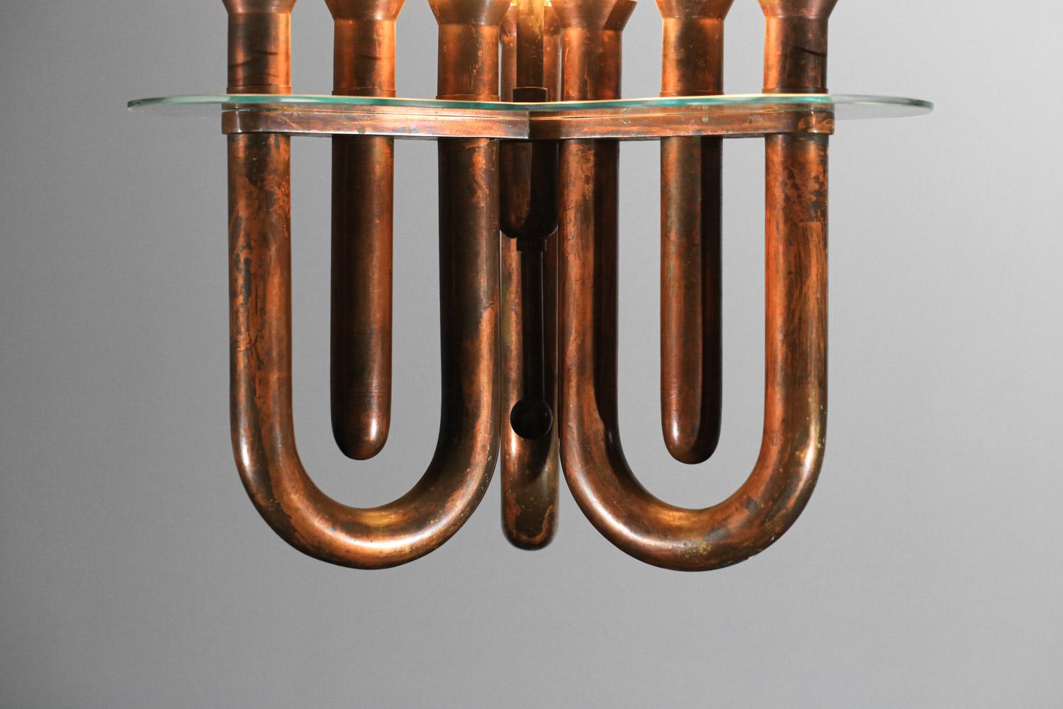 Italian hanging lamp in bent copper tubes from the 50's For Sale 2