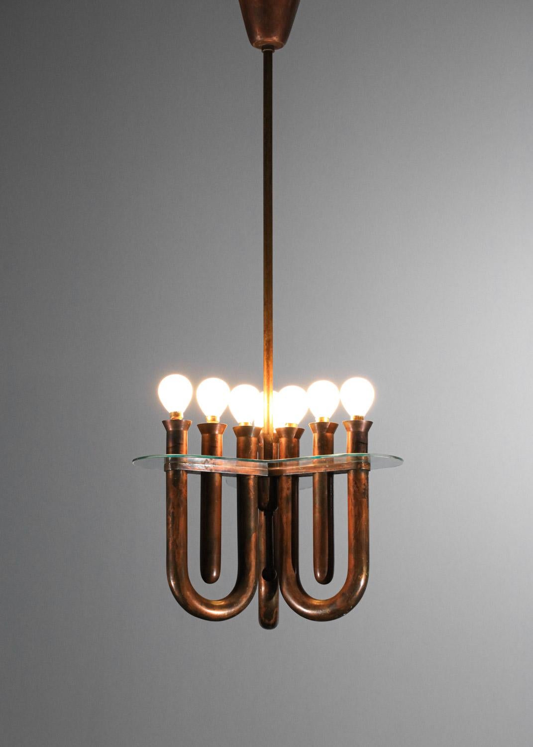 Italian hanging lamp in bent copper tubes from the 50's For Sale 3