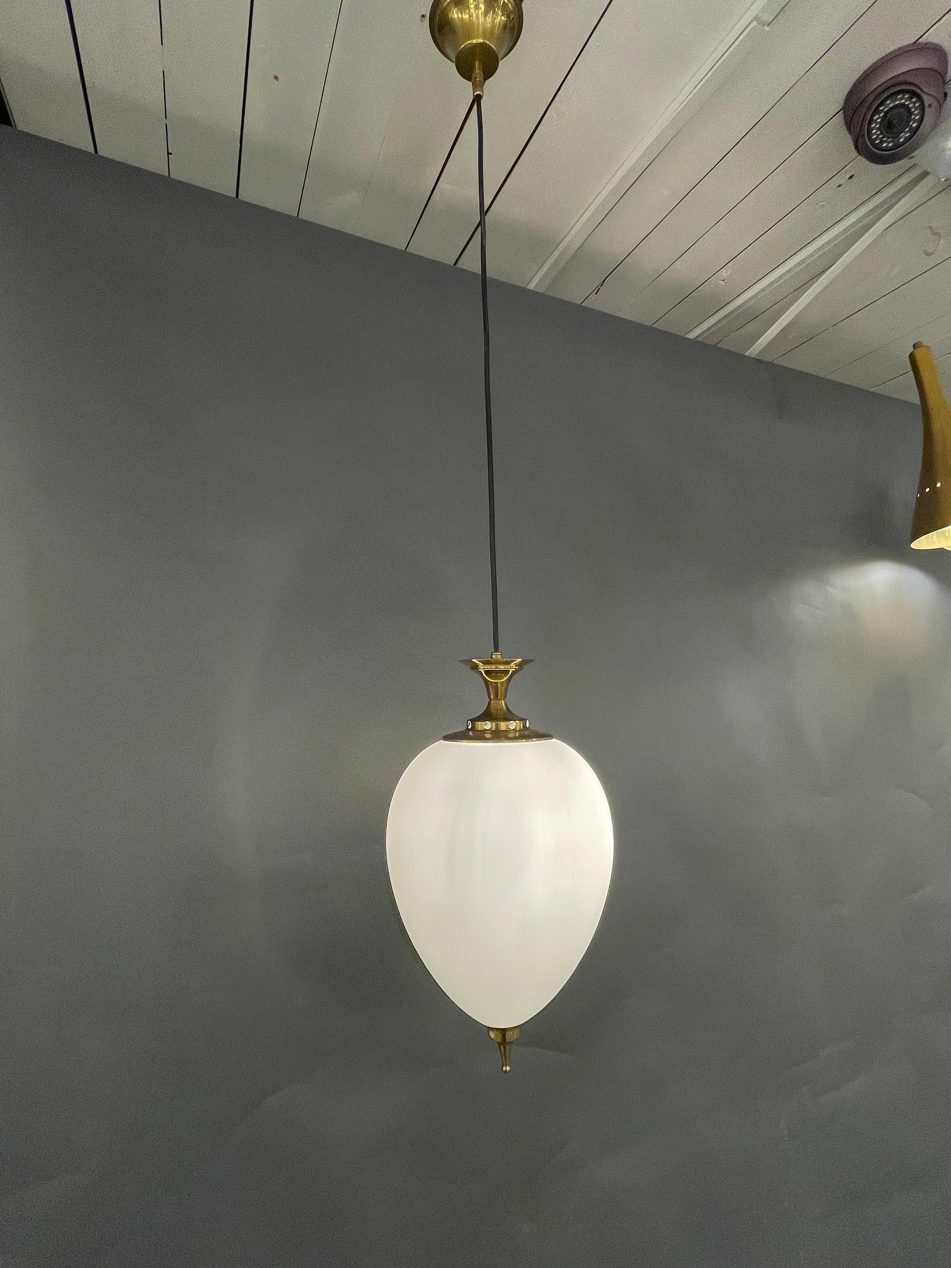 Italian Hanging Lamp in Brass and Murano Glass, circa 1950s 1