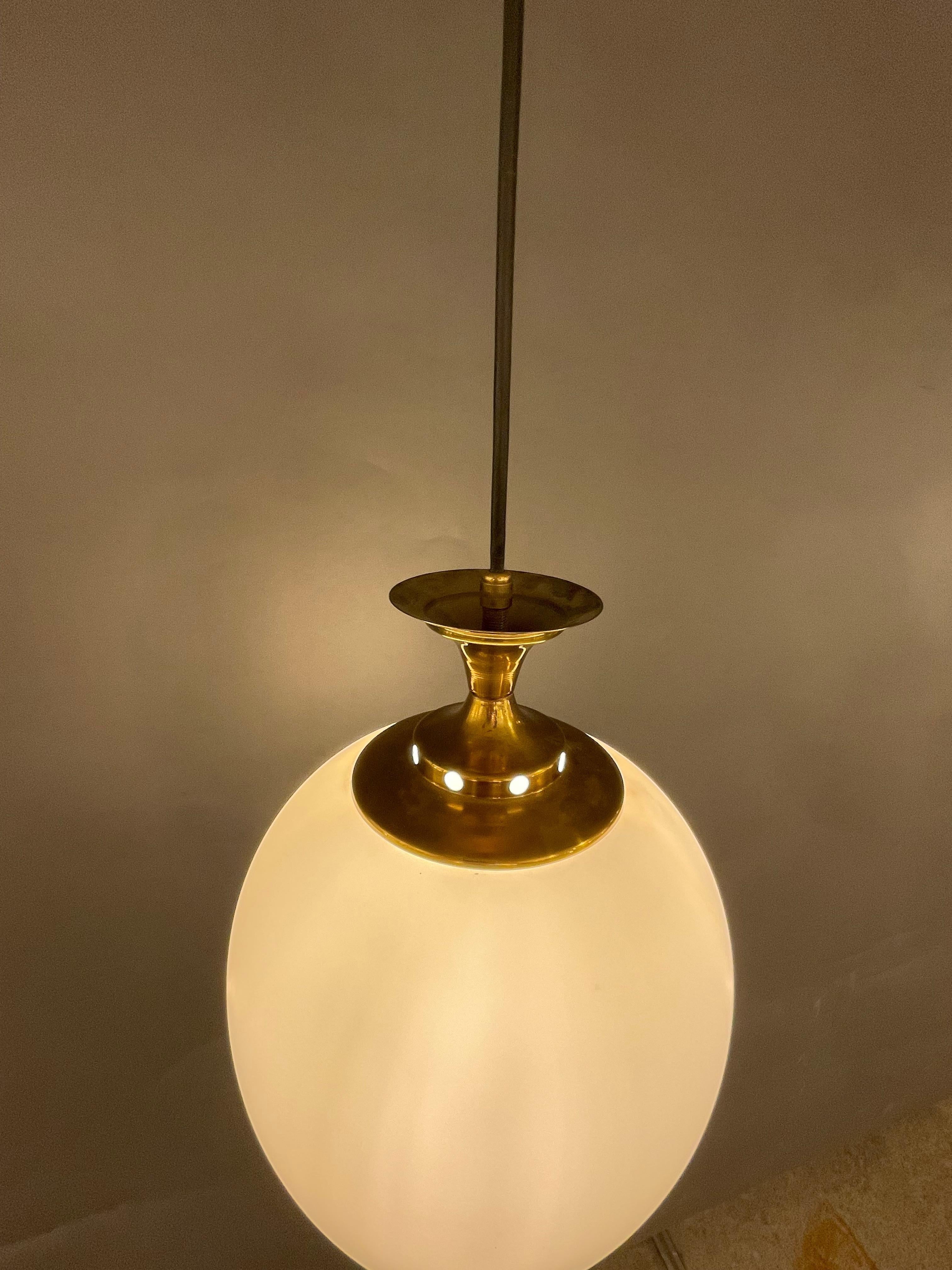 Italian Hanging Lamp in Brass and Murano Glass, circa 1950s 2