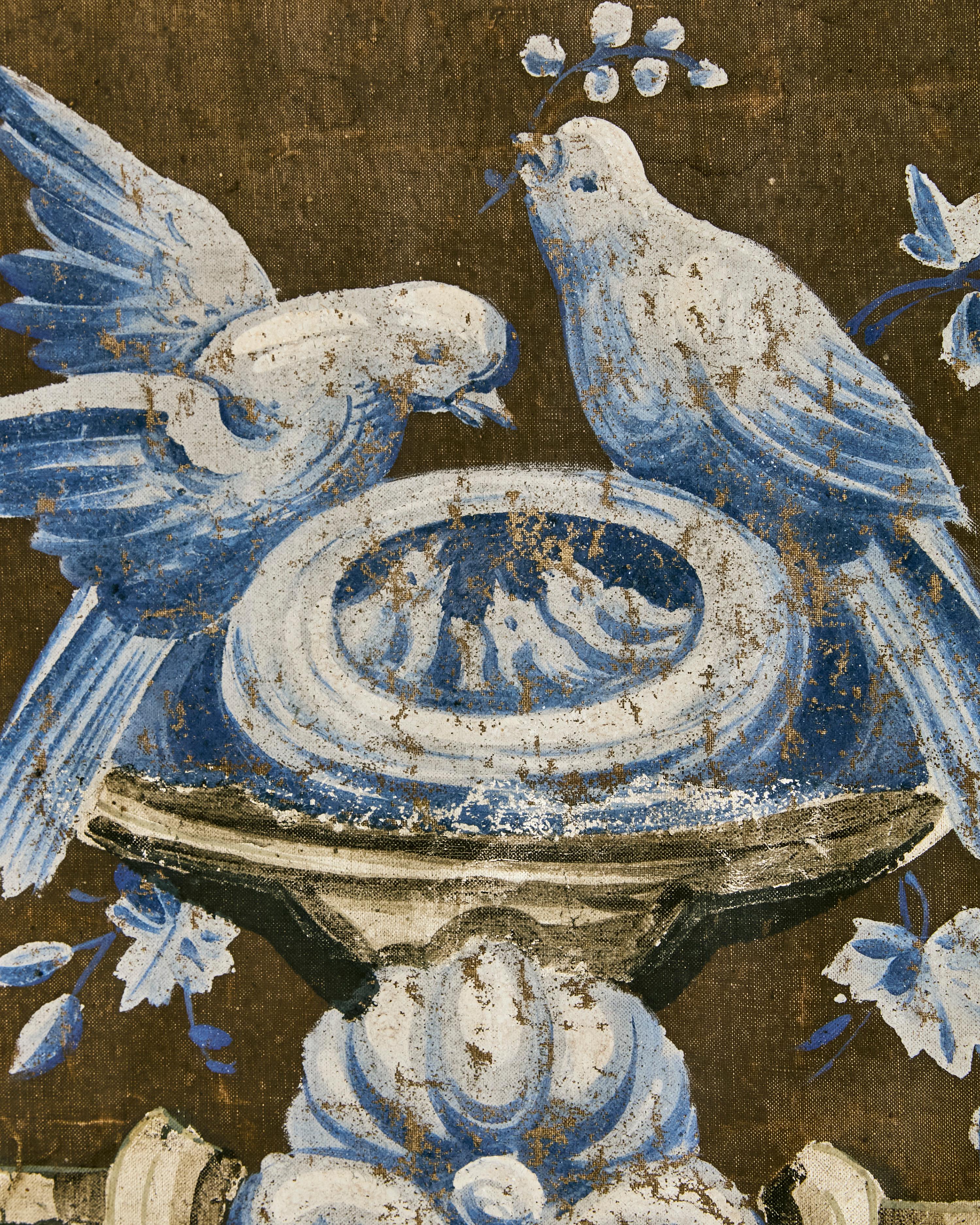 XIX secolo Quadro italiano appeso con colombe