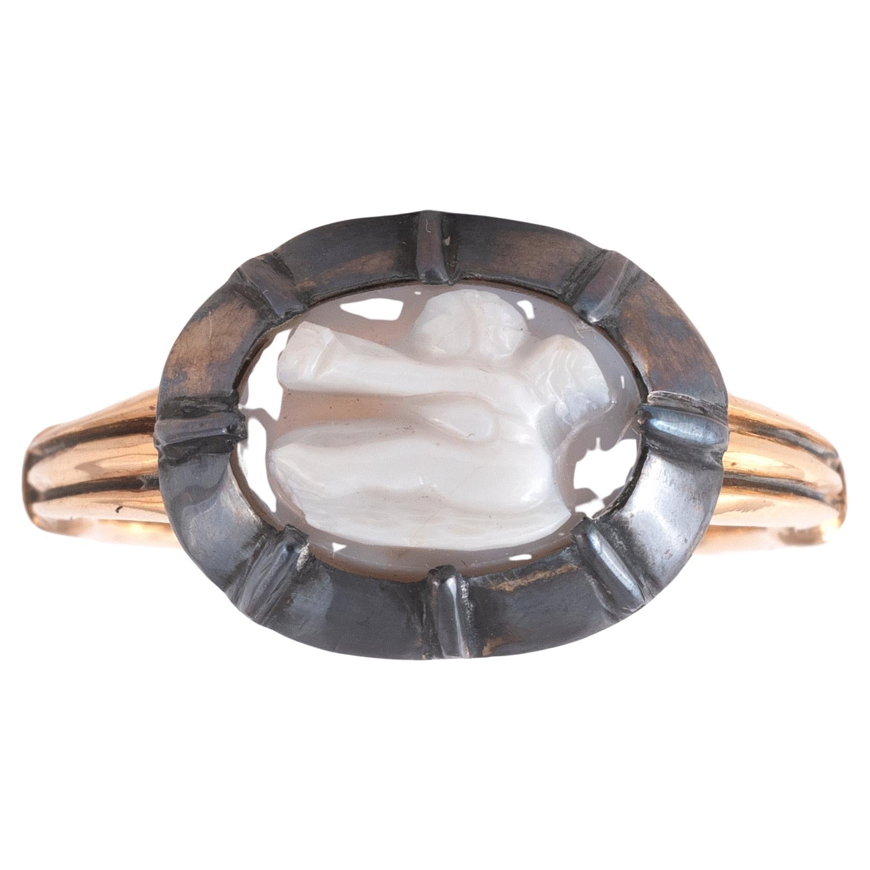 Italian Hardstone Cupid Cameo Ring 2nd-3rd century AD In Excellent Condition For Sale In Firenze, IT