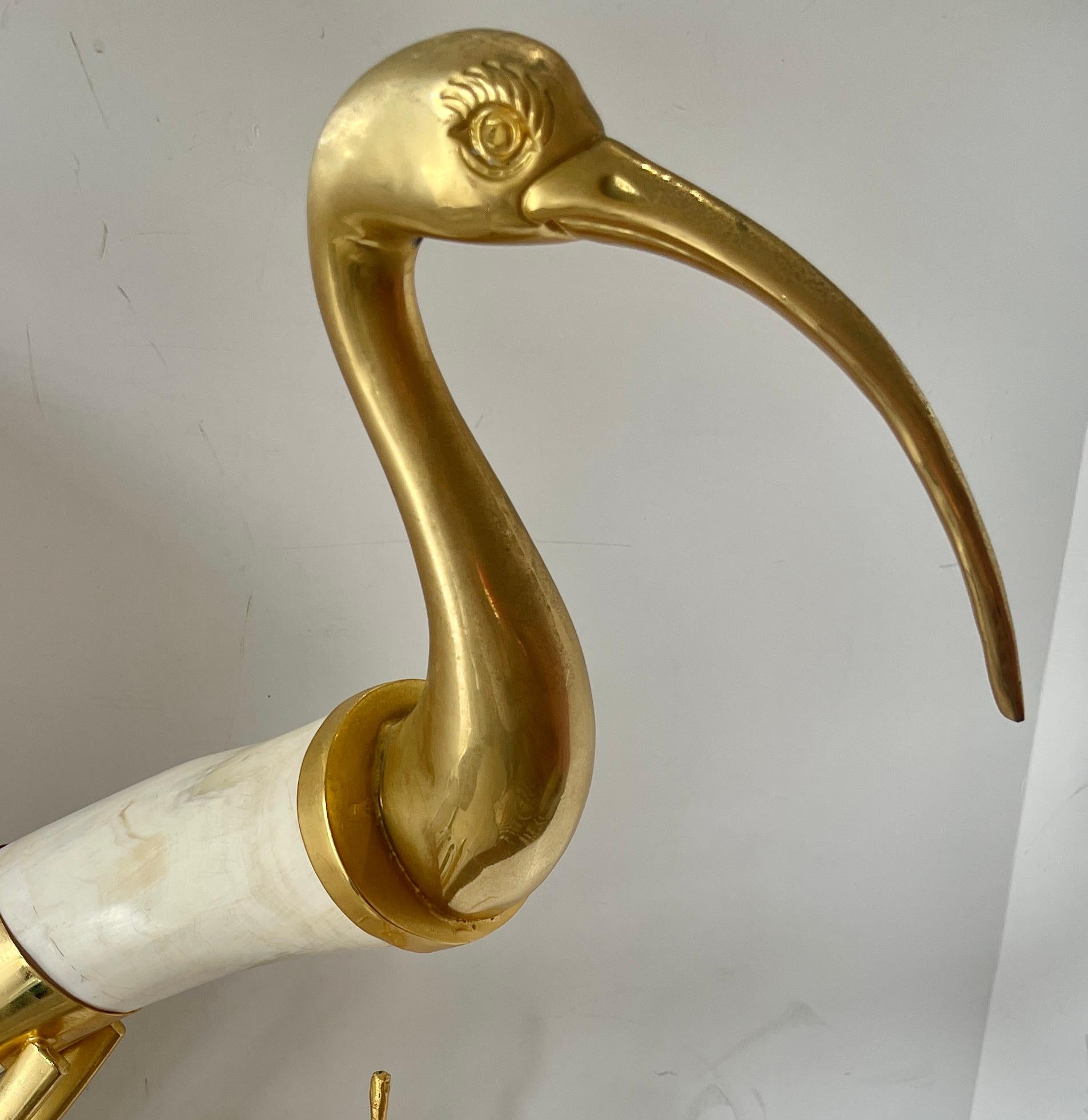 Hand-Crafted Italian Hauy Pouigo Perched Bird Sculpture with Horn & Dore Bronze For Sale