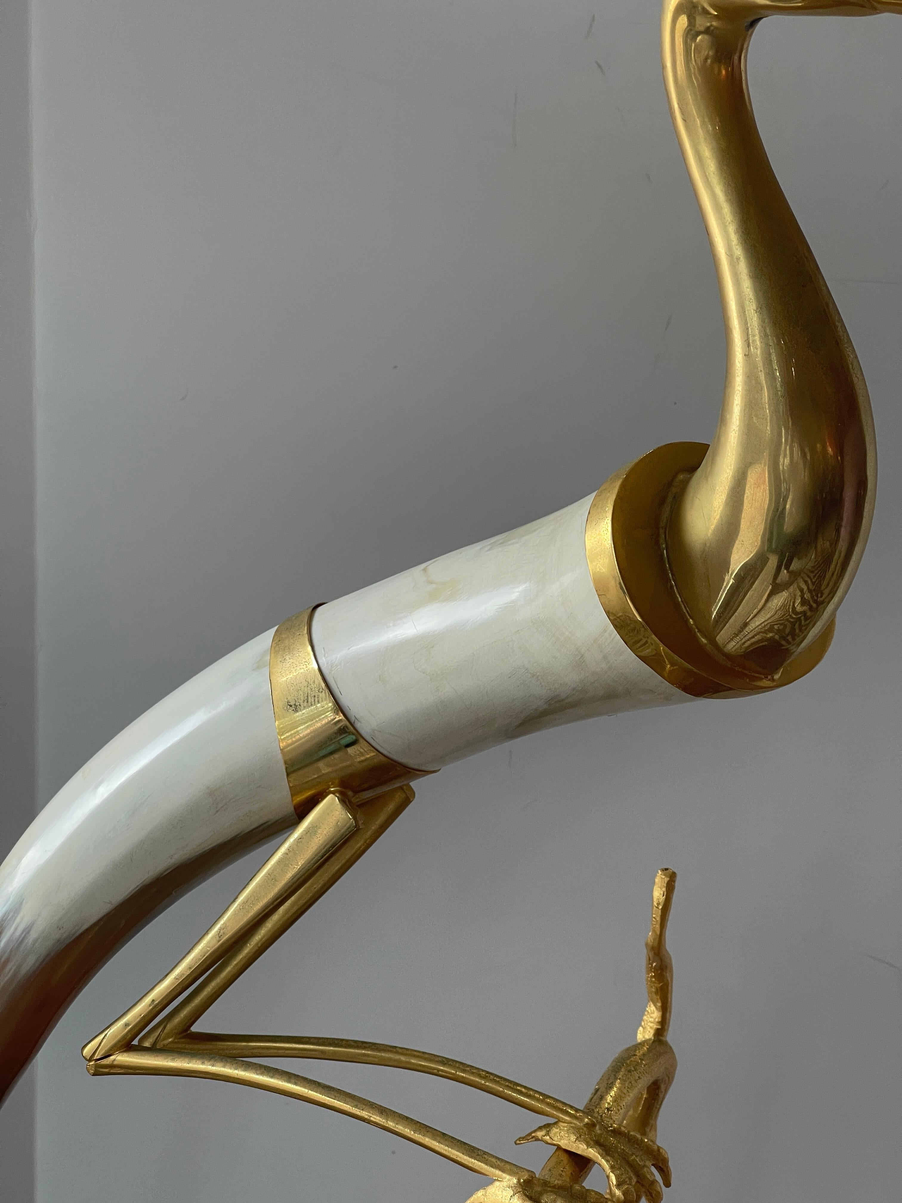 Italian Hauy Pouigo Perched Bird Sculpture with Horn & Dore Bronze In Good Condition For Sale In West Palm Beach, FL