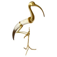 Italian Hauy Pouigo Perched Bird Sculpture with Horn & Dore Bronze