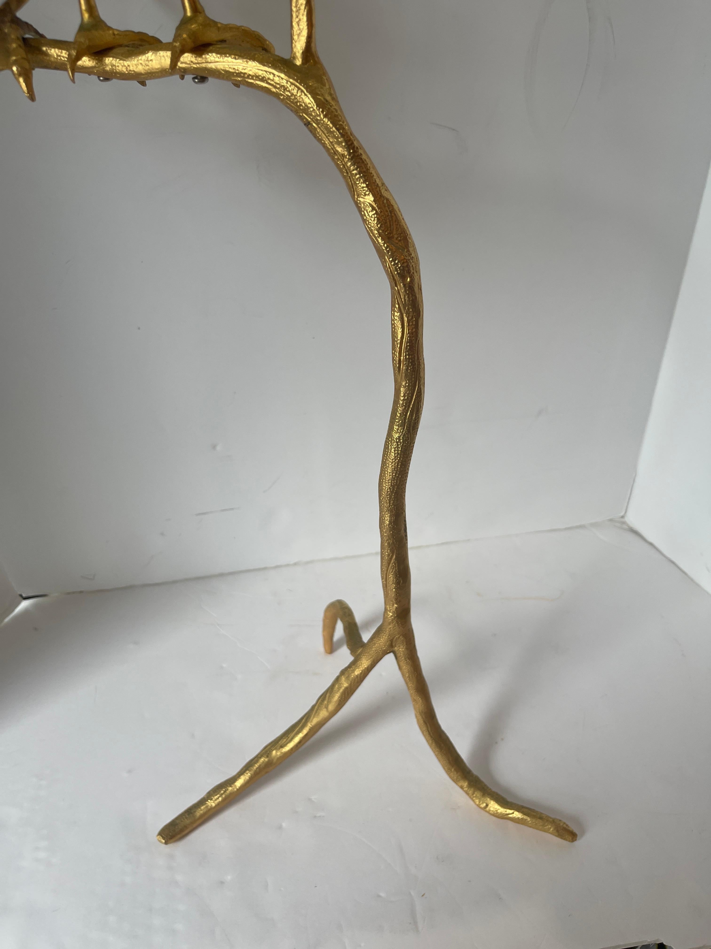Italian Hauy Pouigo Perched Birds Sculpture with natural Horns & Dore Bronze For Sale 5