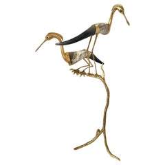Italian Hauy Pouigo Perched Birds Sculpture with natural Horns & Dore Bronze