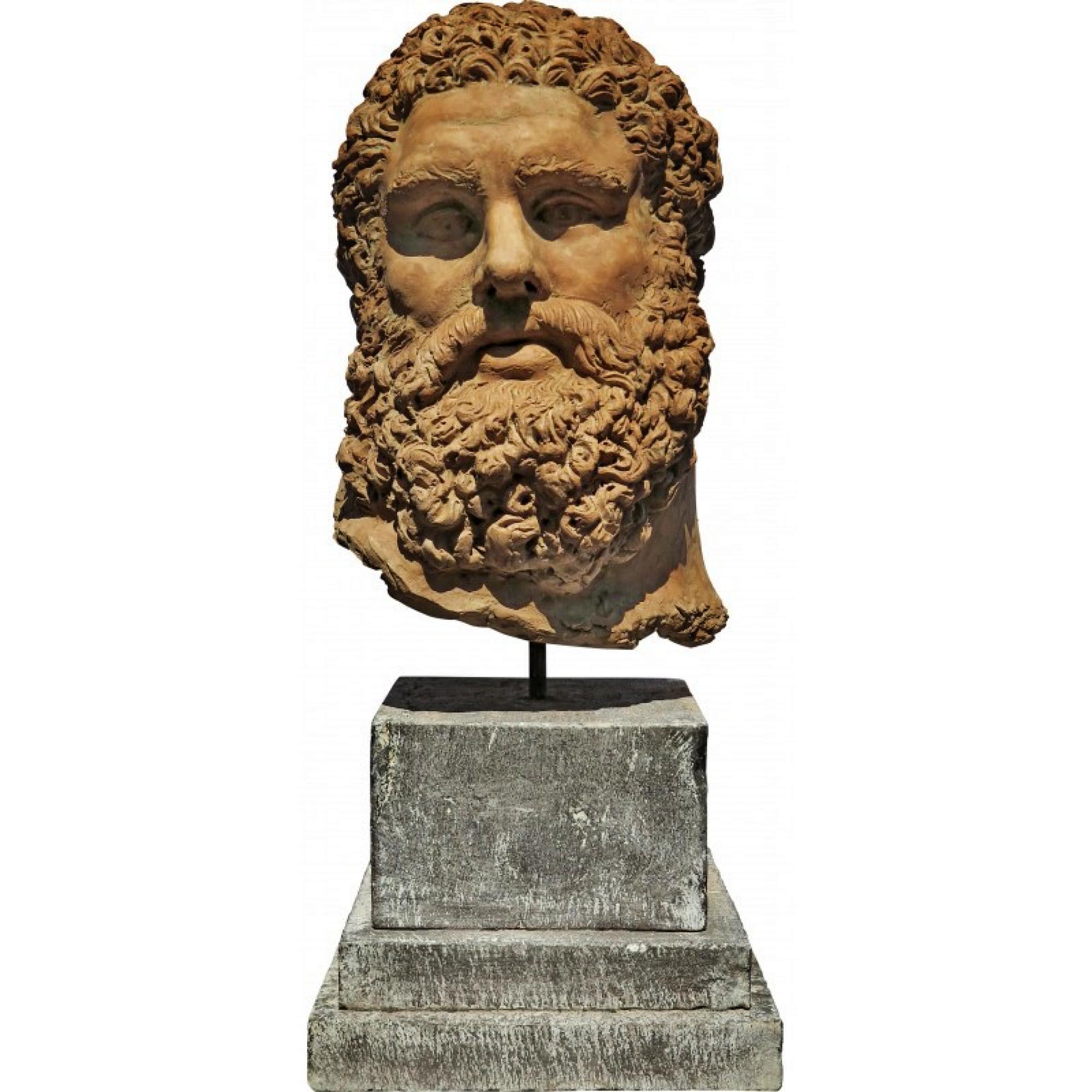 Baroque Italian Head of the Farnese Hercules in Terracotta End 19th Century