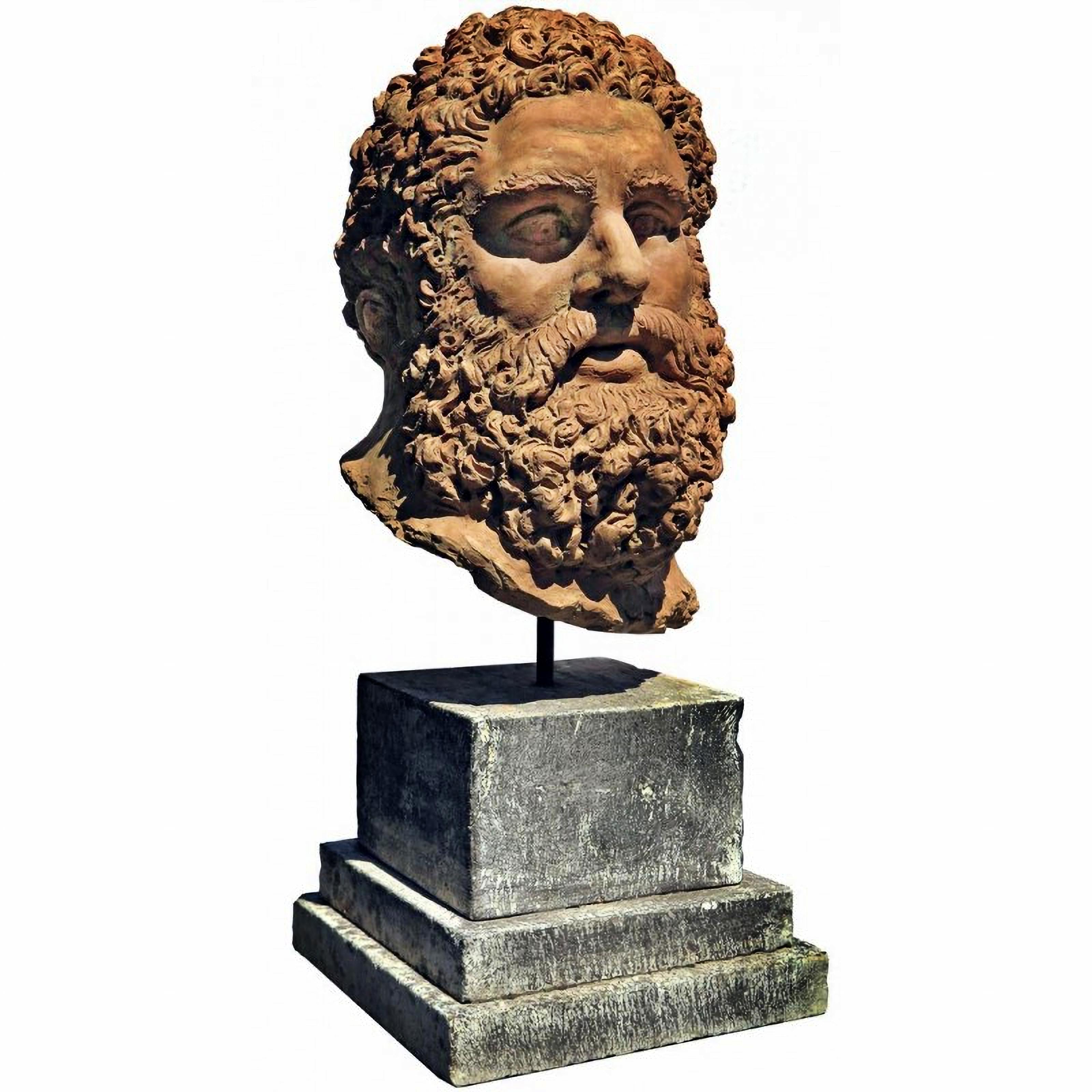 Hand-Crafted Italian Head of the Farnese Hercules in Terracotta End 19th Century