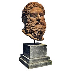 Italian Head of the Farnese Hercules in Terracotta End 19th Century 