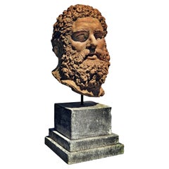 Italian Head of the Farnese Hercules in Terracotta End 19th Century