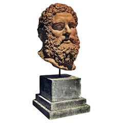 Antique Italian Head of the Farnese Hercules in Terracotta End 19th Century